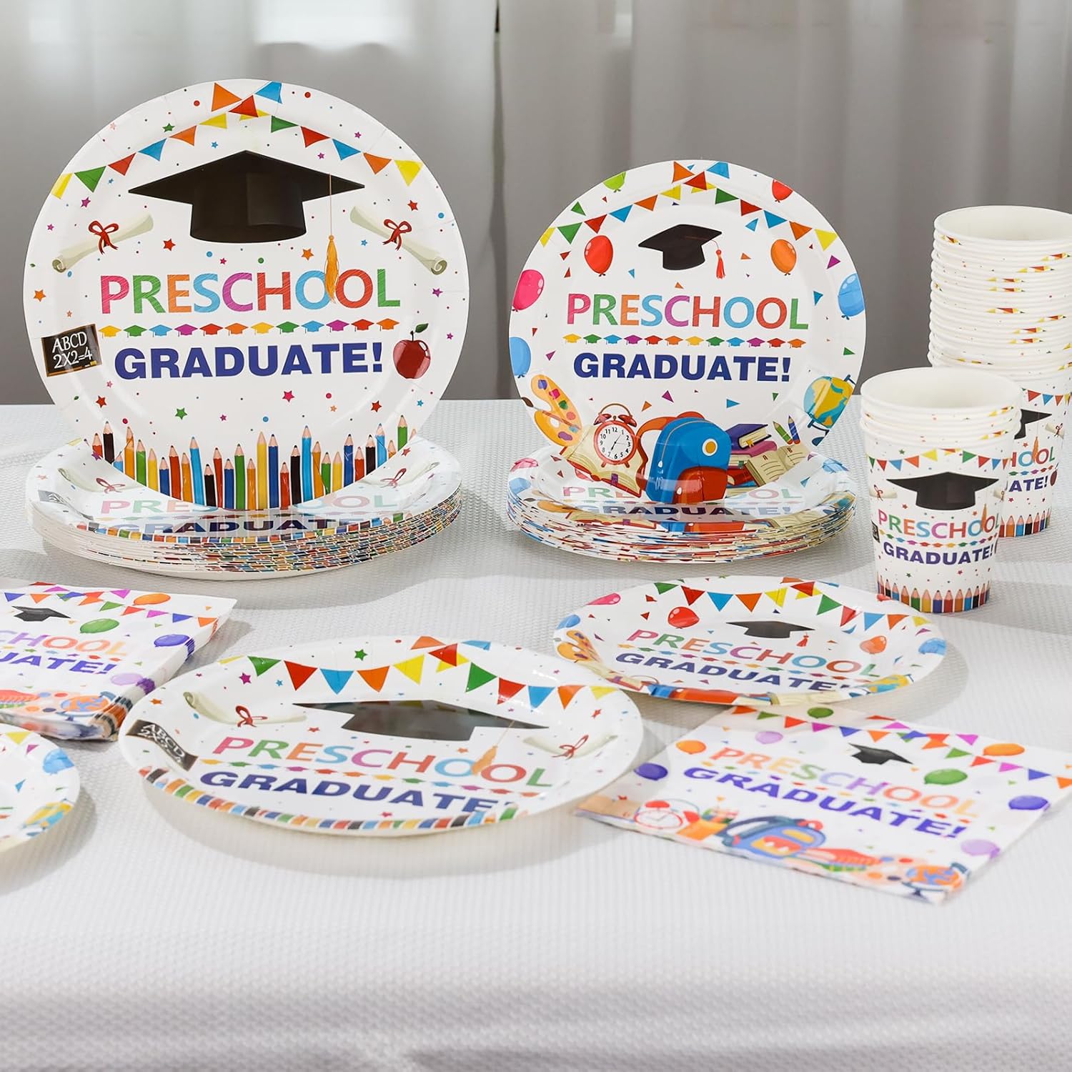 Preschool Graduation Decorations 2025 Set for 24-Disposable Paper Plates and Napkins, Cups, Tableware PreK Congrats Grad Party Decor for Preschool Kindergarten Graduation Party Supplies