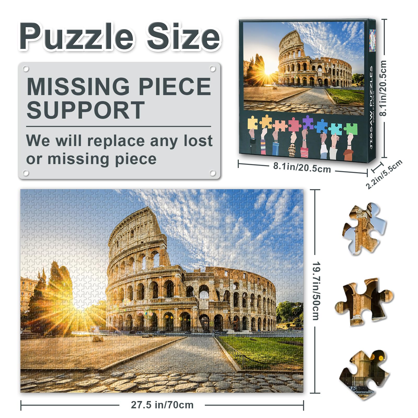 1000 Piece Jigsaw Puzzles for Adults, Colosseum in Rome Challenging Puzzle - Image 3