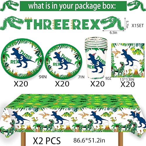 Miniatura 4 de Decoraciones de fiesta de cumpleaños de tres dinosaurios Rex, suministros de fiesta de cumpleaños de dinosaurios, arco de globos de dinosaurio para