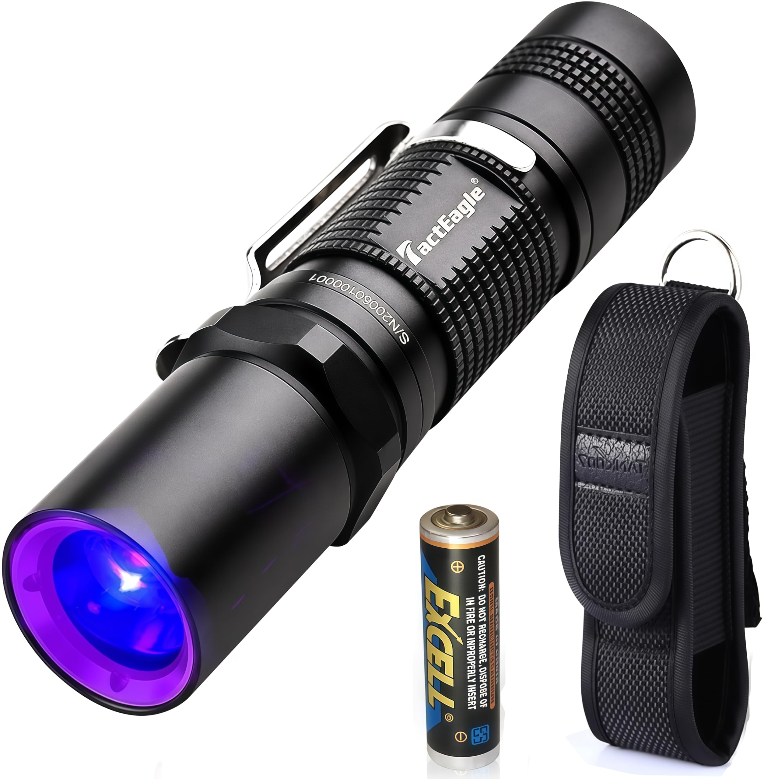 TactEagle 365nm Black Light Flashlight, Blacklight Flashlights, UV Flashlight for Pet Urine Detection, Resin Curing, Blood Tracking, A/C Leak, Scorpion, Uranium Glass