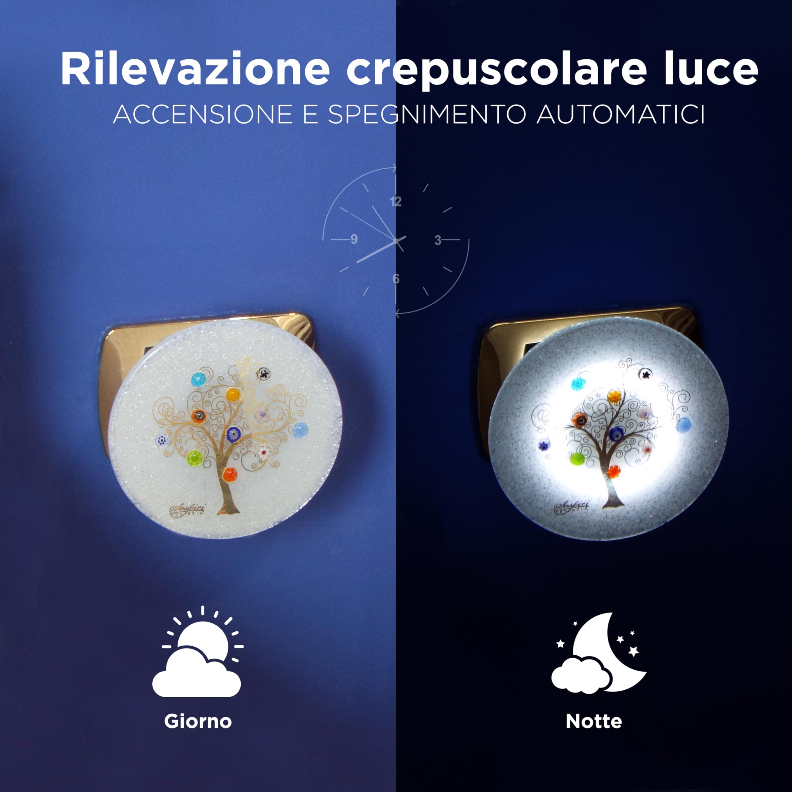 SOSPIRI VENEZIA Luz nocturna para niños, toma de pared LED, de cristal de Murano, con sensor inteligente, decoración del hogar, dormitorio, iluminación de pared, idea de regalo (árbol de la vida,