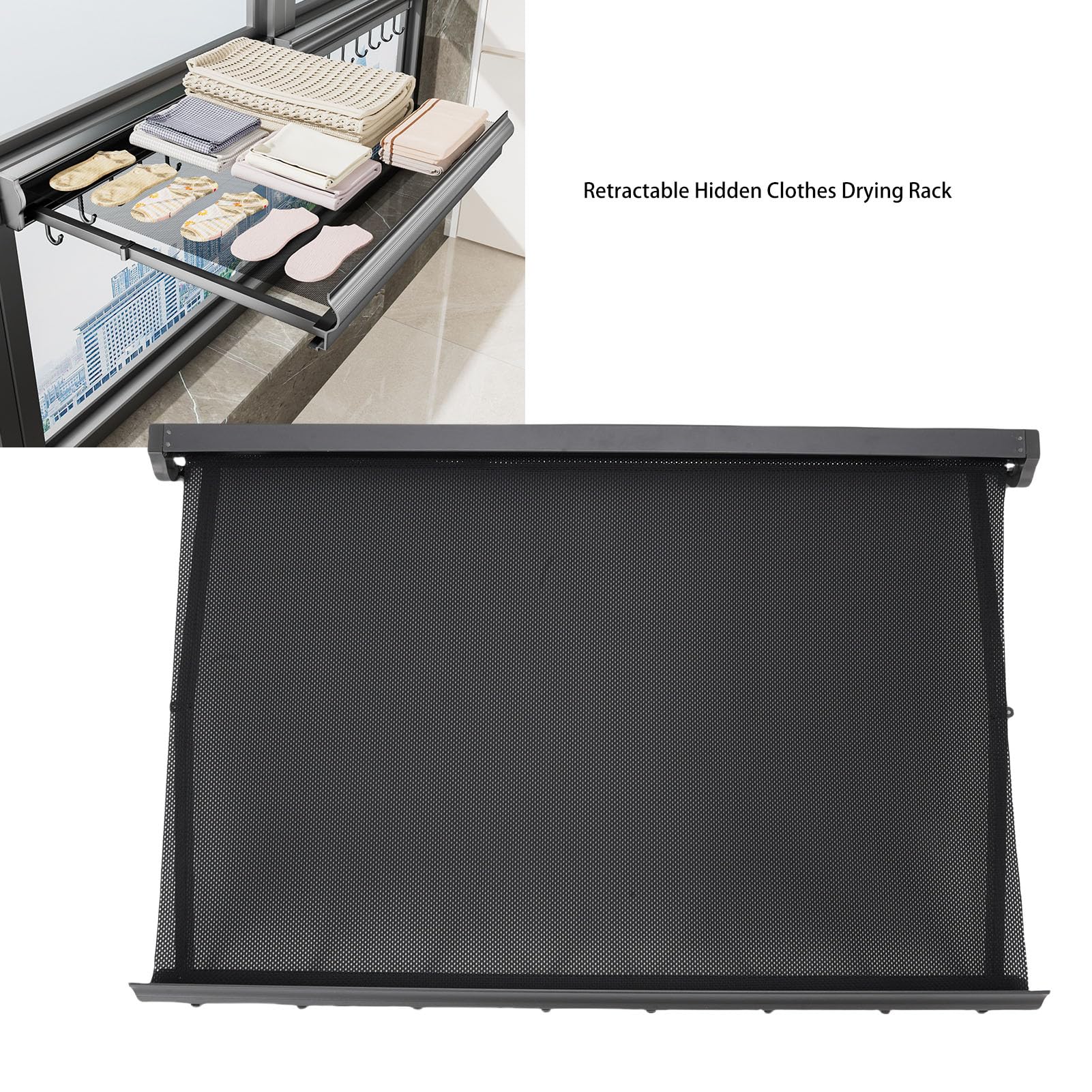 Porta di Asciugatura a Parete Montata, Materiale in Alluminio Spaziale Vari Spazi Si Adattano Alla Rete di Asciugatura a Scomparsa per Casa (23,6 pollici (GREY)