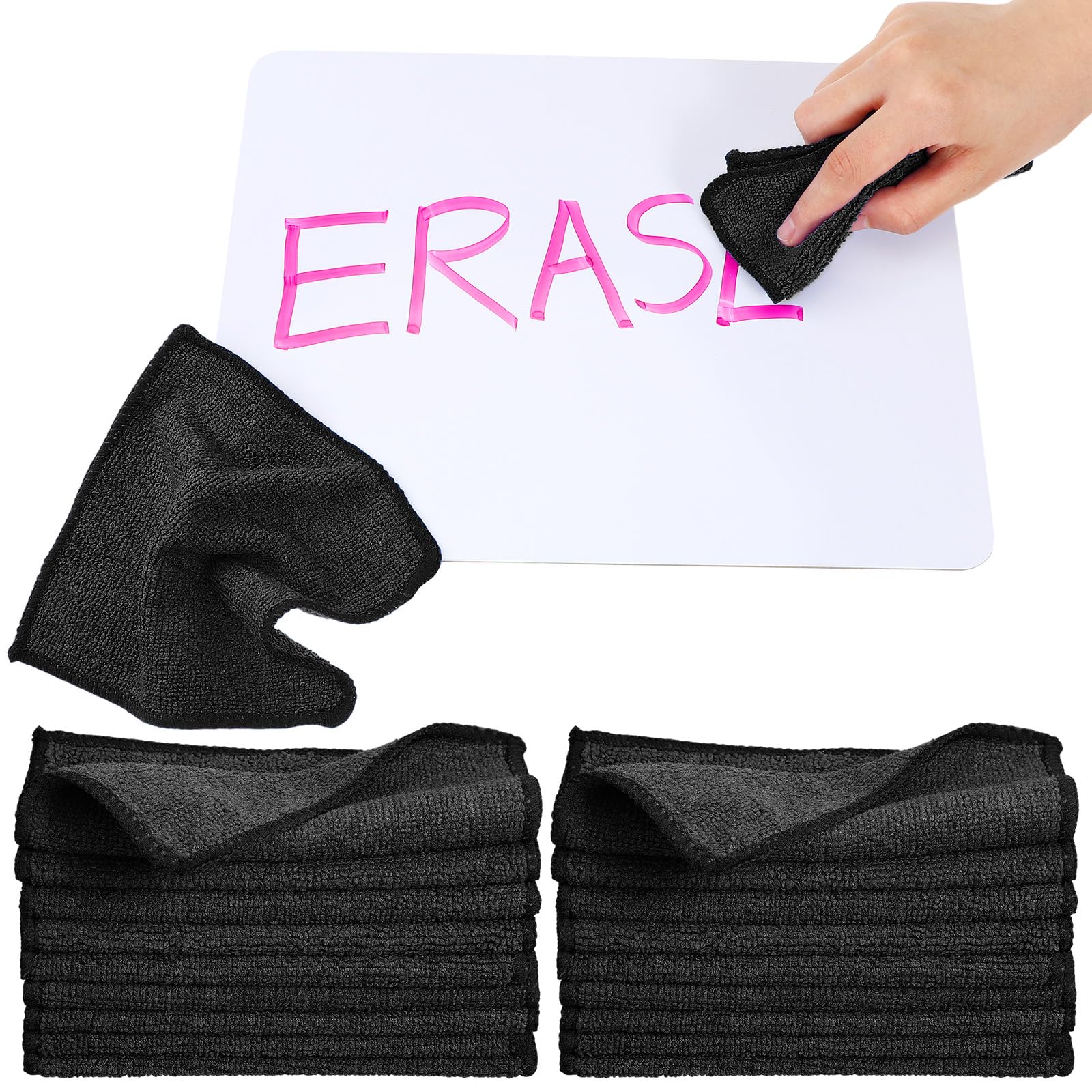 Tanlade Paño de limpieza de microfibra de 6 x 6 pulgadas, trapos de limpieza, toallas de cocina razonables, toallas de microfibra para lavado y borrado en seco (negro, 50 piezas)
