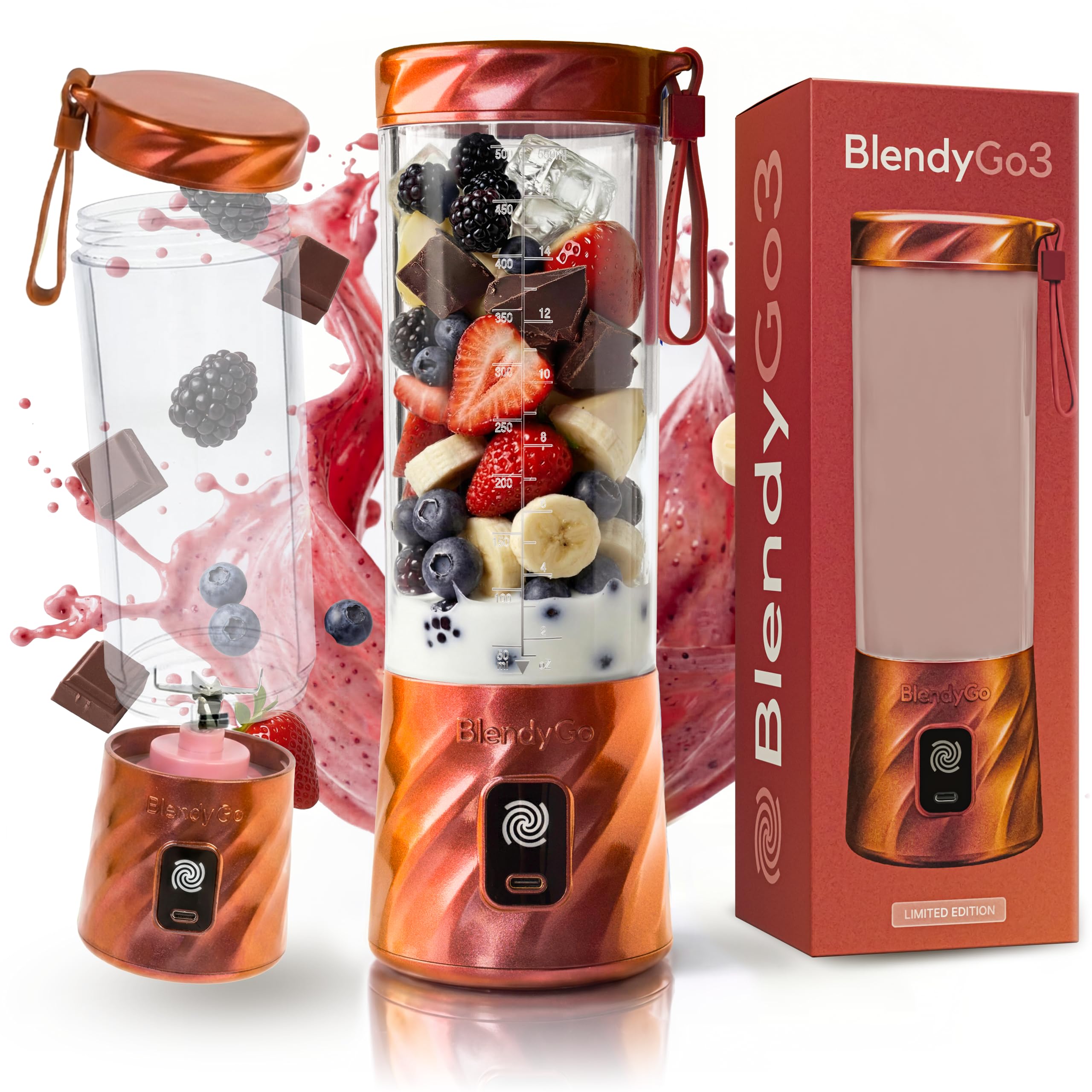 Batidora BlendyGo 3, batidora de vaso portátil, blender recargable por USB, ideal para smoothies, batidos y batidos de proteínas, mexzclador portátil potente, 500 ml (Lavanda) — view 32