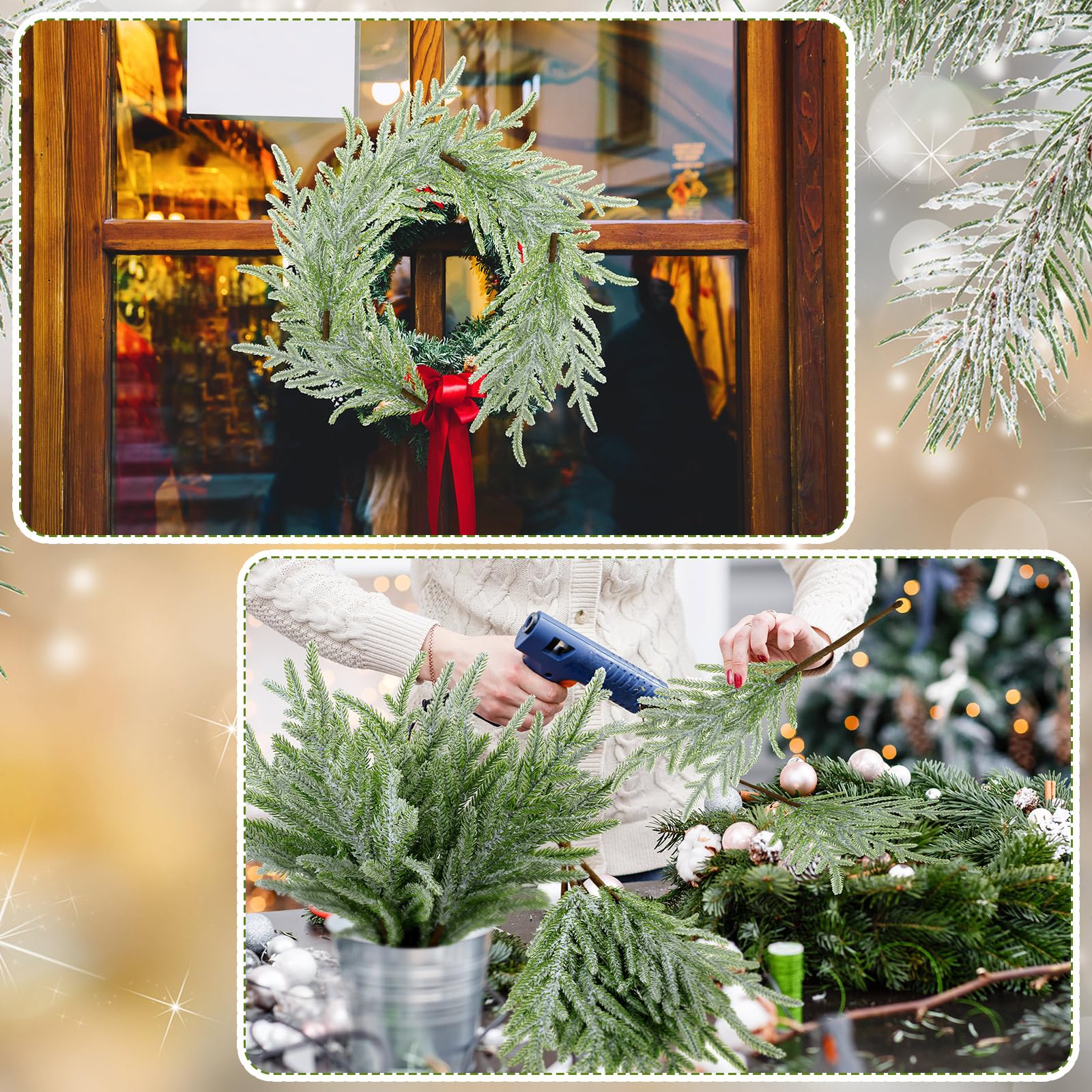 Chuangdi 12 púas artificiales para árbol de Navidad de 16 pulgadas, ramas de pino artificiales de Norfolk para árbol de Navidad, jarrón, corona, manualidades, arreglos florales, decoración del hogar,