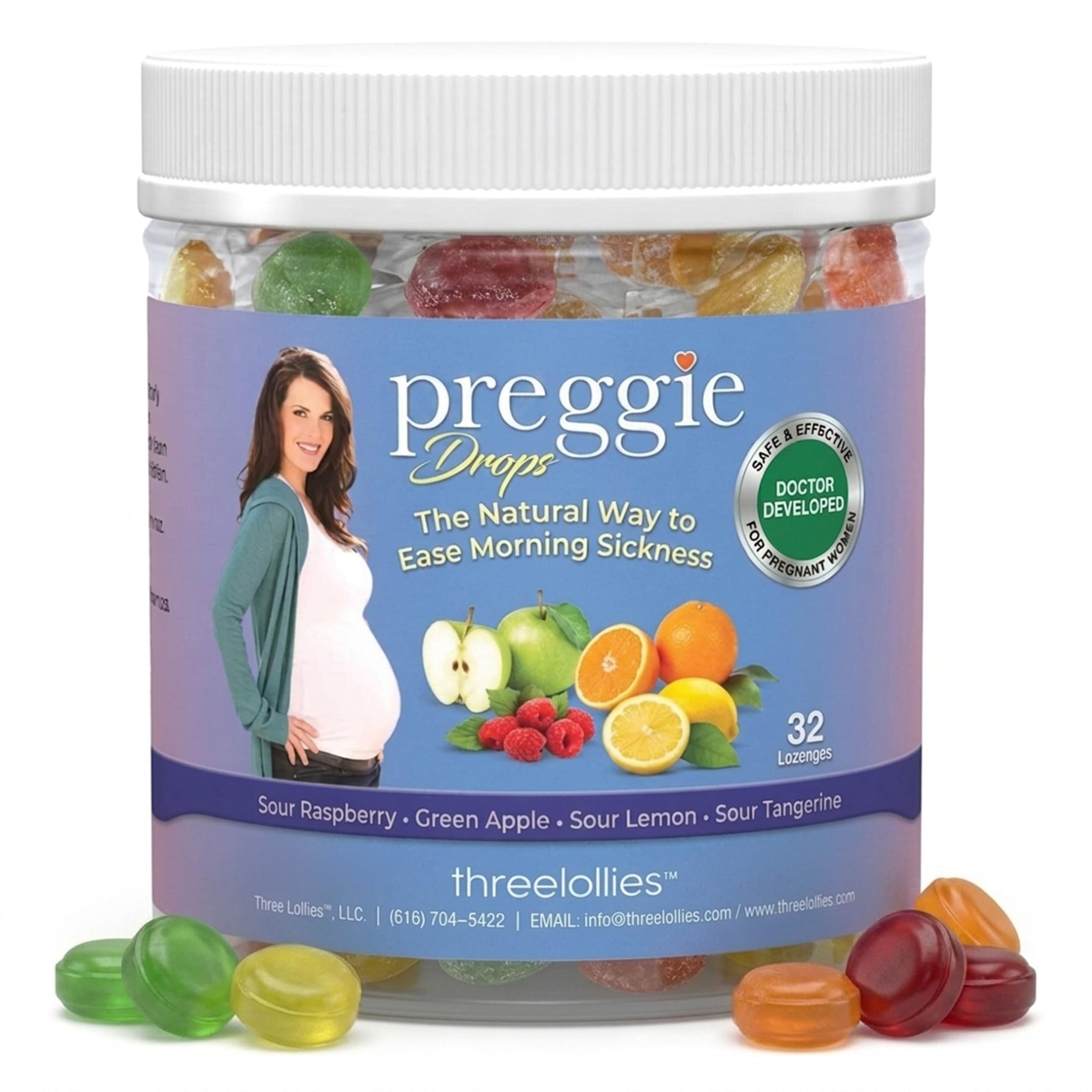 Three Lollies Preggie Pop Drops Pregnancy Candy, Variety, 32 Count