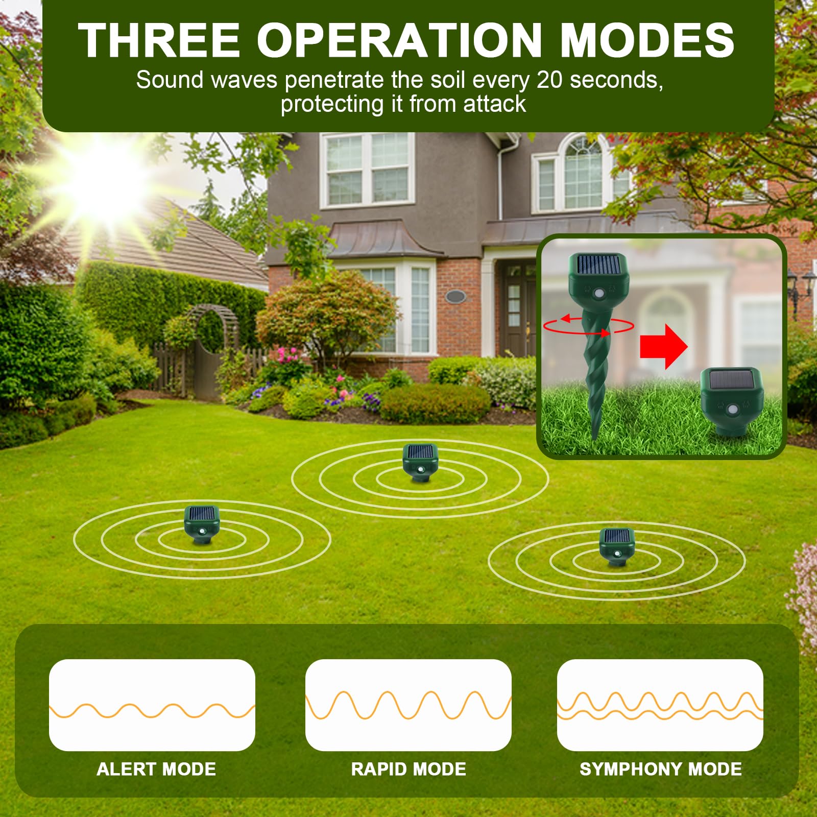 TEPENAR Set di 4 repellenti per arvicole a ultrasuoni e repellente per animali contro talpe, arvicole serpenti, marmotte (IP65 impermeabile), per giardino, prato, cortile