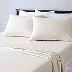 Amazon Basics 4 Piece Bed Sheets Set, 100% Cotton Jersey, Includes Super Soft, Flat and Fitted Sheets, Pillowcase, King, Oatmeal, Solid