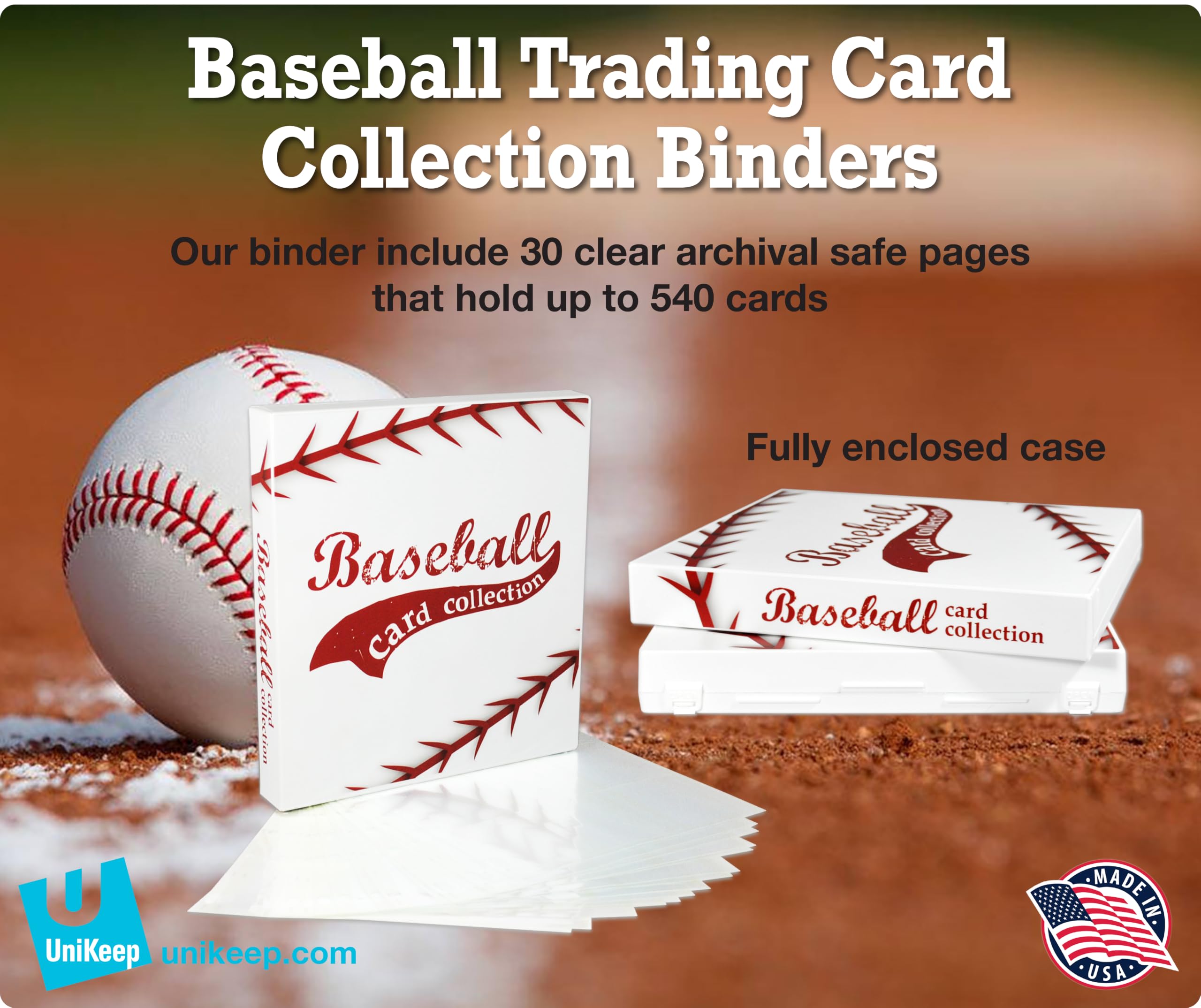 UniKeep Béisbol colección de tarjetas coleccionables – Capacidad para 180 tarjetas de tamaño estándar (2 por bolsillo) con páginas incluidas EnvyPak Platinum Series – Se pueden añadir páginas adicionales