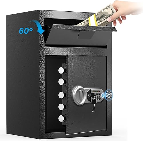 TOTOY Caja de seguridad biométrica de 3.5 pies cúbicos para depósitos a prueba de fuego, caja de bloqueo de ranura de acero con ranura de caída,