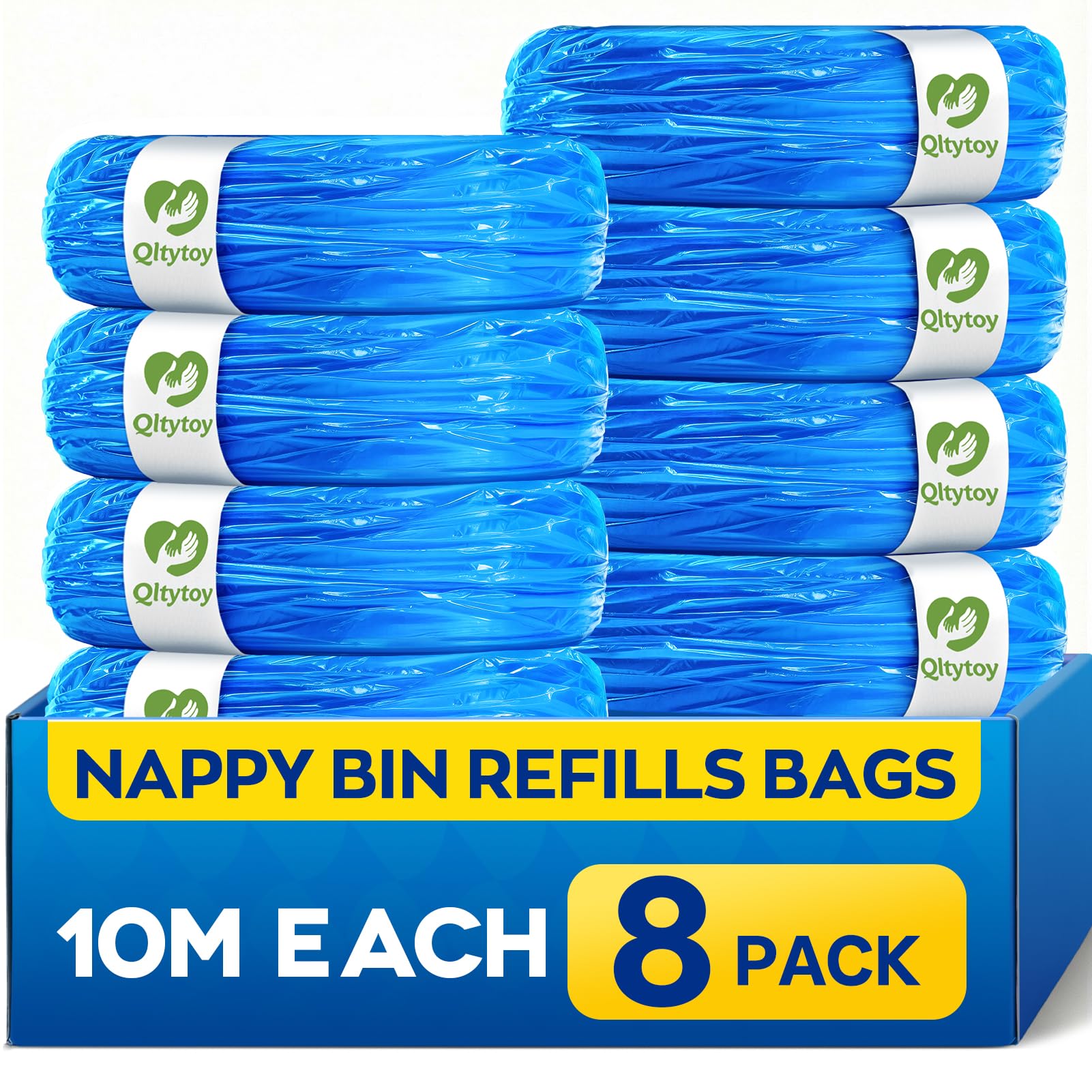 8 Pack Nappy Bin Refills, 10M Extra Long Diaper Pail Bags, Multi-layer Anti-Odor Thickened Liner, Lavender Scented Refill Compatible with Tommee Tippee Sangenic Tec/Simplee Sangenic/Twist & Click