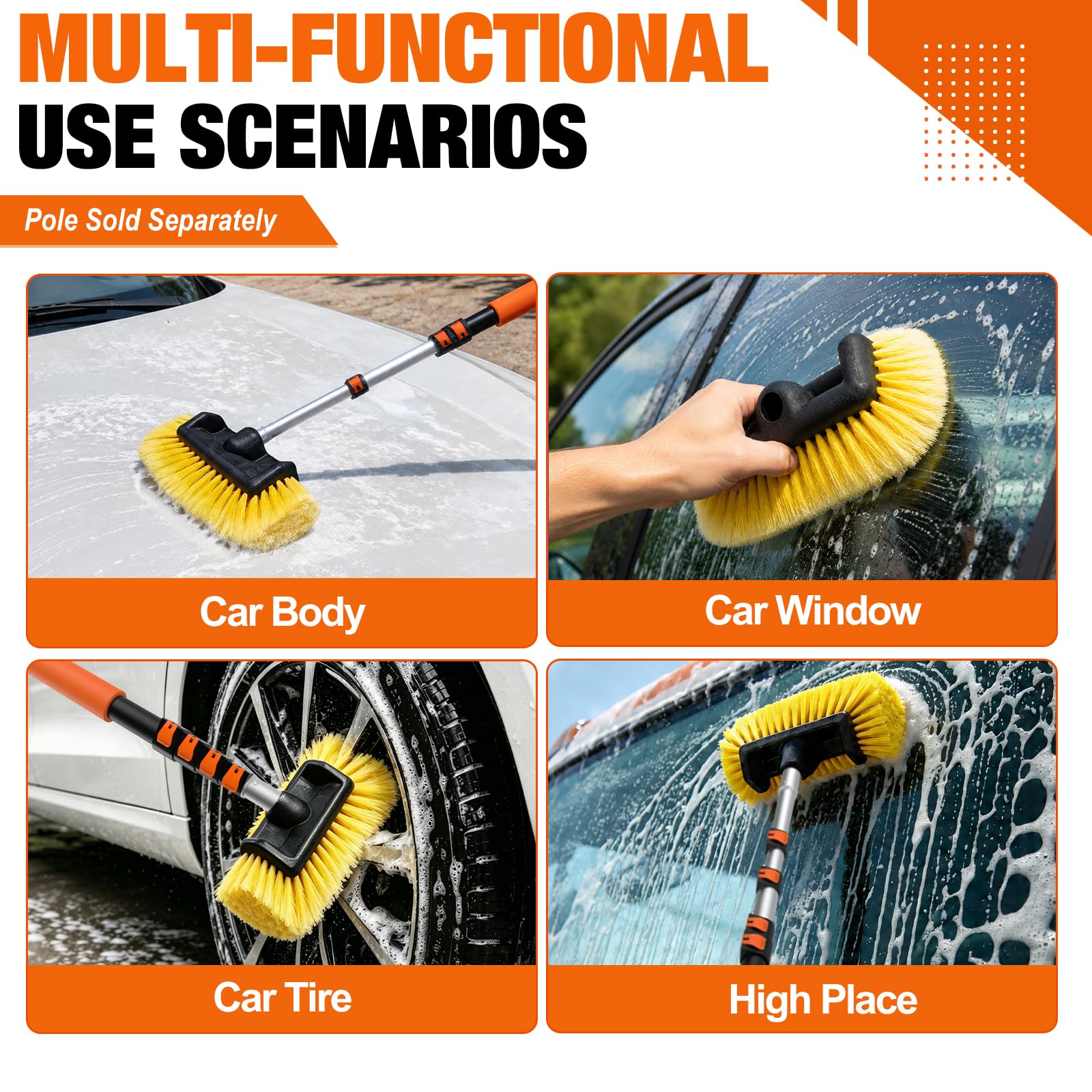 LAANPOLE Cepillo de lavado de coches, cerdas suaves de 30 cm, cepillo de lavado para caravanas, camiones, barcos