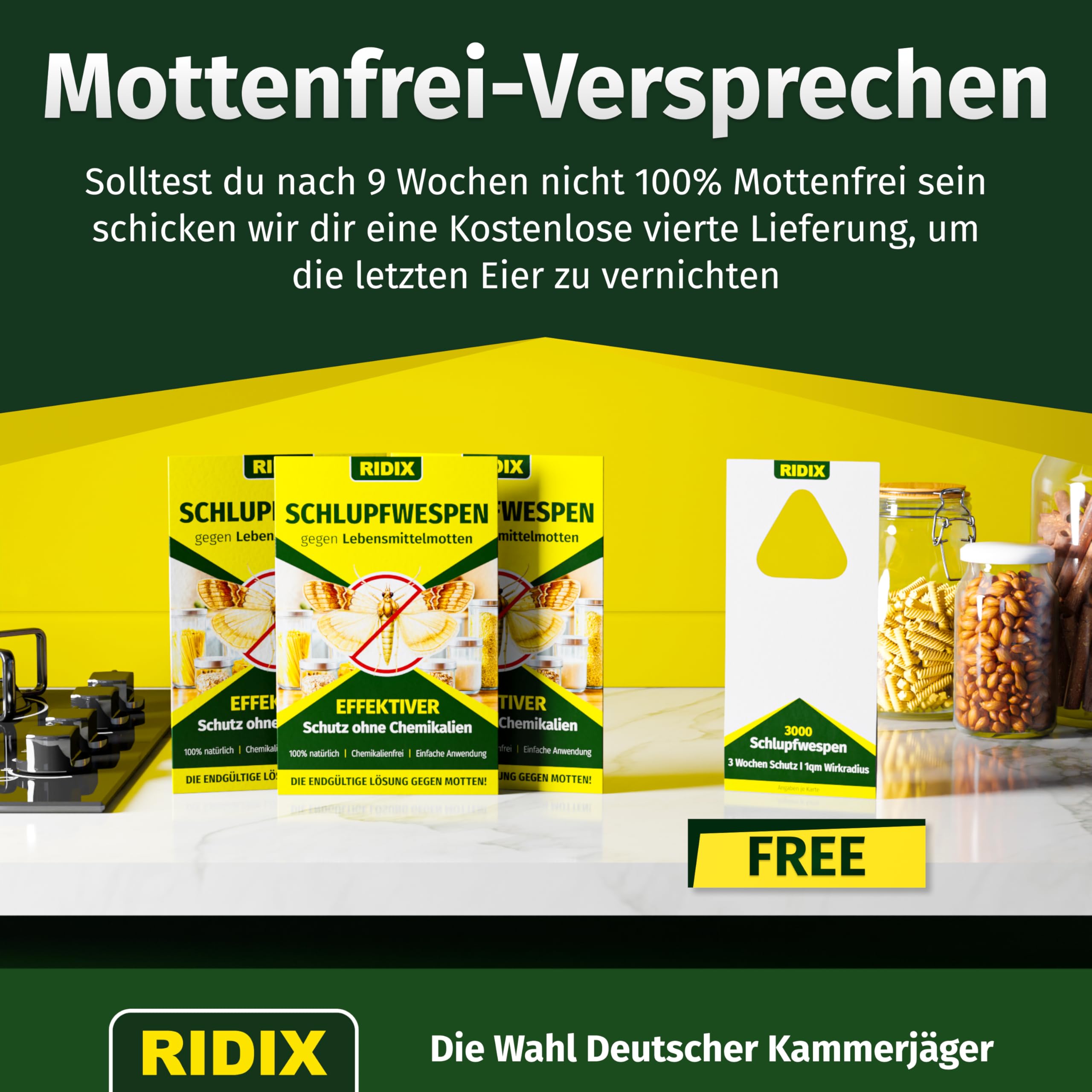 Schlupfwespen gegen Lebensmittelmotten [1 Lieferung mit 4 Karten] - Schlupfwespen gegen Motten als biologische Lösung frei von Chemie - Schlupfwespen Lebensmittelmotten