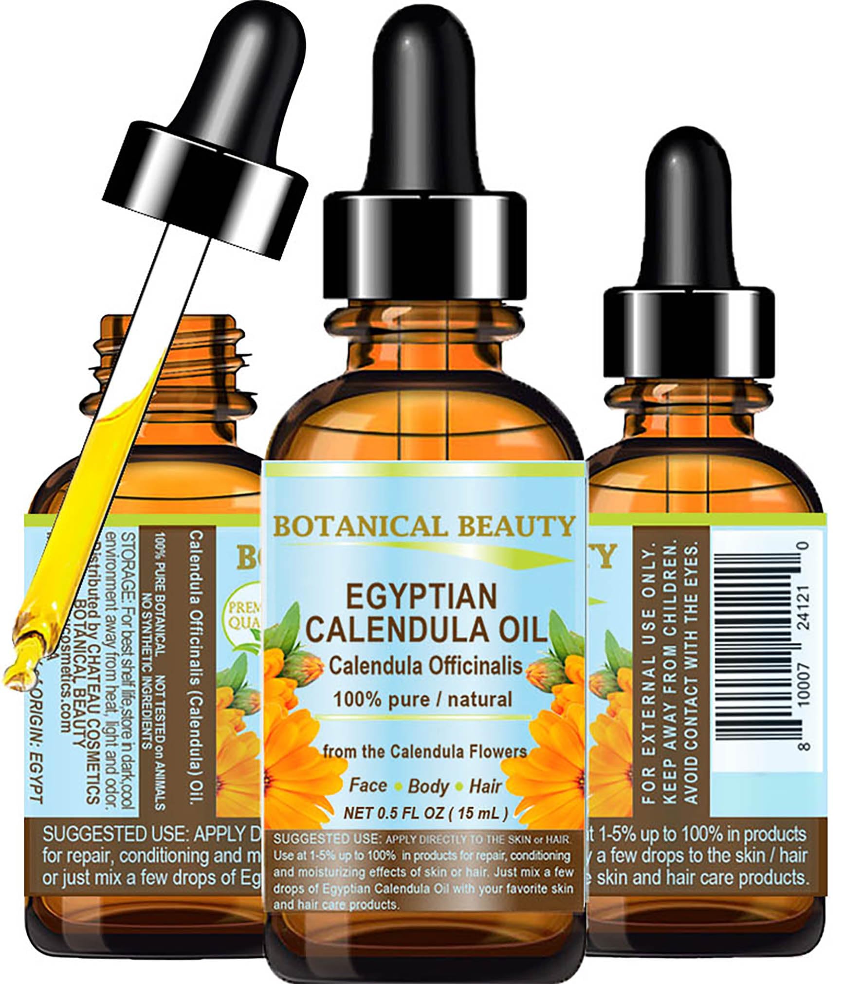 Botanical Beauty CALENDULA OIL Egyptian Calendula Officinalis Marigold Oil Pure Natural for FACE, SKIN, BODY, HAIR, NAILS 0.5 Fl.oz.- 15 ml Skin