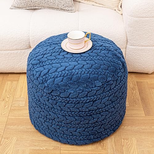 Miniatura 13 de Funda para puf otomano sin relleno: taburete redondo de piel sintética, puf de felpa (sin relleno incluido), perfecto para sala de estar, dormitorio