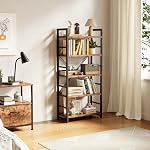VERMESS Industrial Bookshelf, 5-Tier 24inch Shelving Unit Wood Bookcase with Open Shelves, Standing Bookshelves Metal Frame Display Rack for Living Room,Bedroom, 24.8 * 11.8 * 63 inch,Rustic Brown
