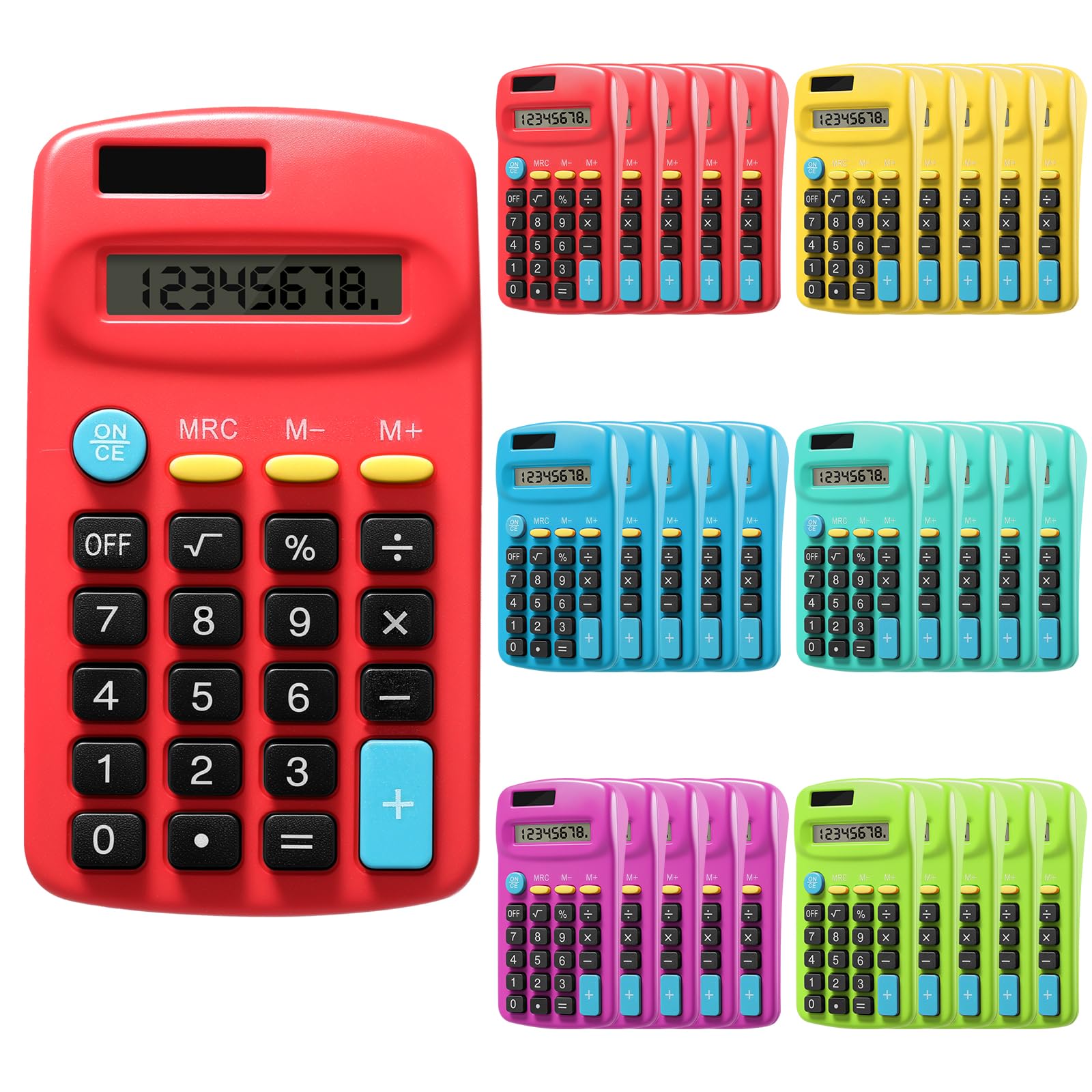 Lot de 30 calculatrices de poche à énergie solaire pour étudiants, fournitures de salle de classe, petite calculatrice pour enfants, école, maison, bureau (6 couleurs)