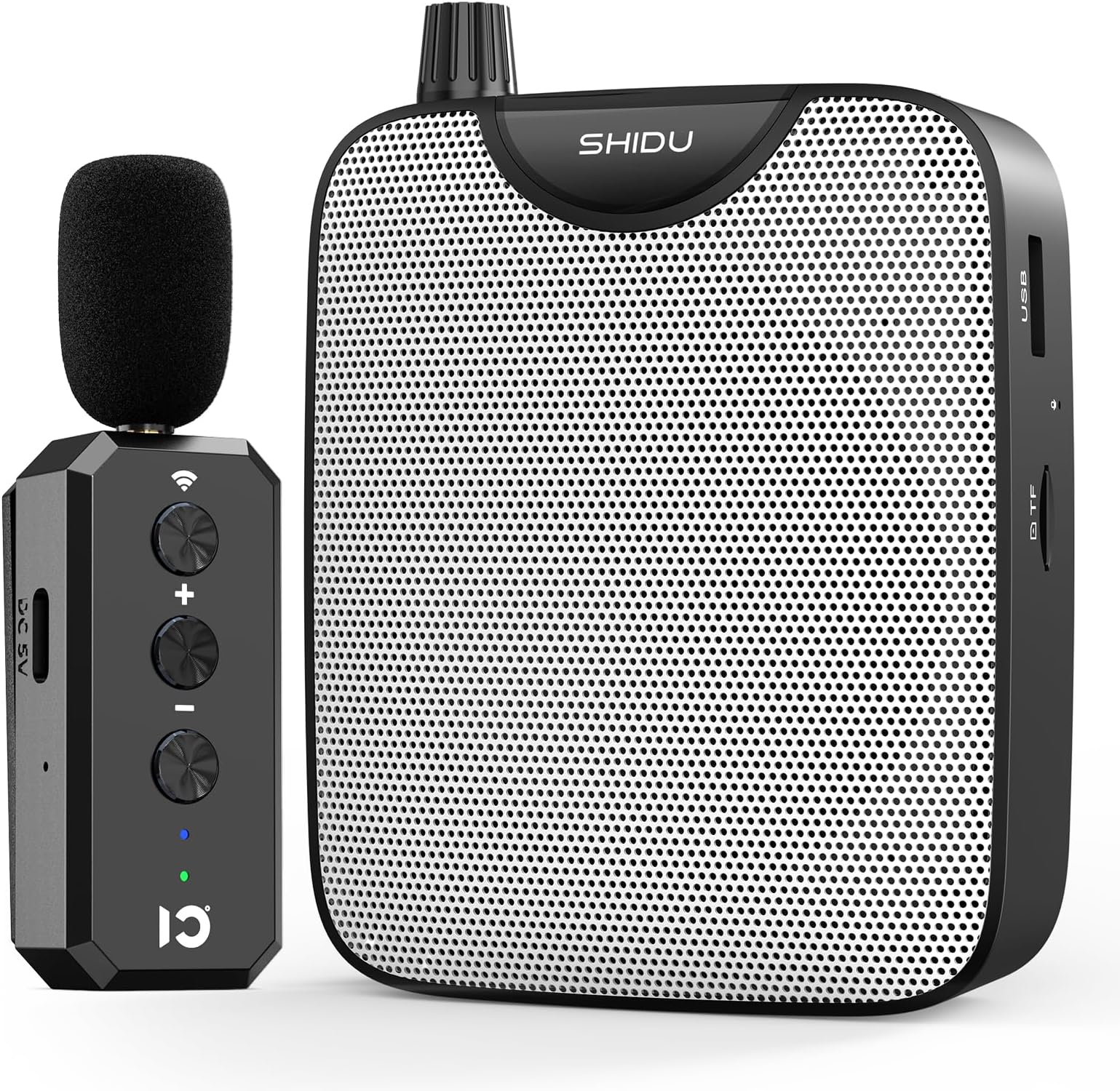SHIDU Voice Amplifier with Wireless Lavalier Microphone, Portable Speaker Clip-On Microphone Personal Power Amplifiers for Teachers Classroom Meeting Training (Black)