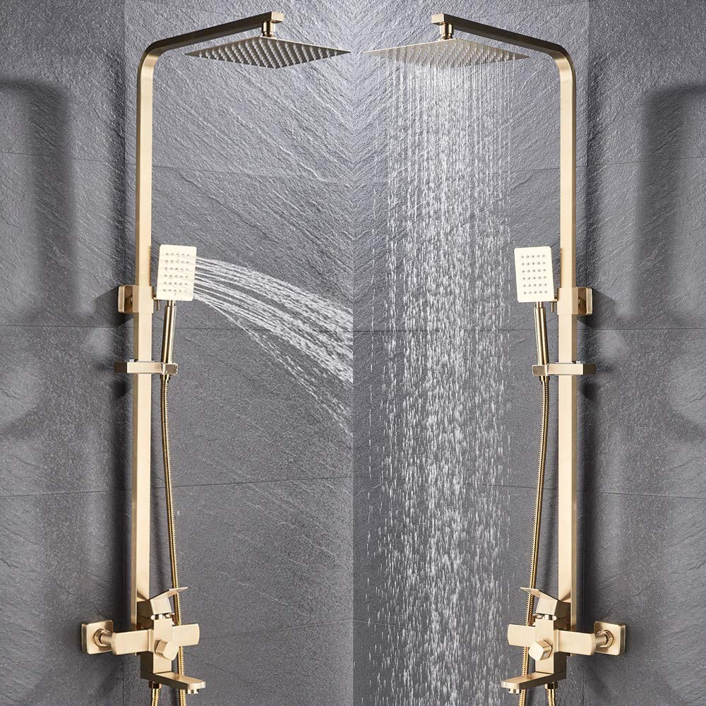 Bateria łazienkowa szczotkowana, złota, duża, deszczownica, bateria wannowa, montowana na ścianie, bateria prysznicowa, bateria natryskowa, zestaw prysznicowy, bateria mi,12 Inch Shower Set