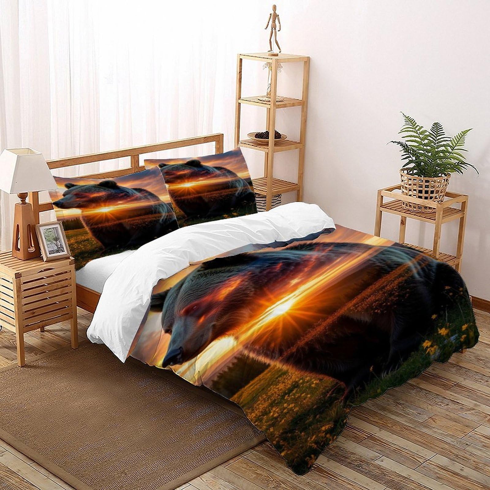 Housse de couette 200x200 animaux forêt parure de lit microfibre couvre-lit fermeture éclair