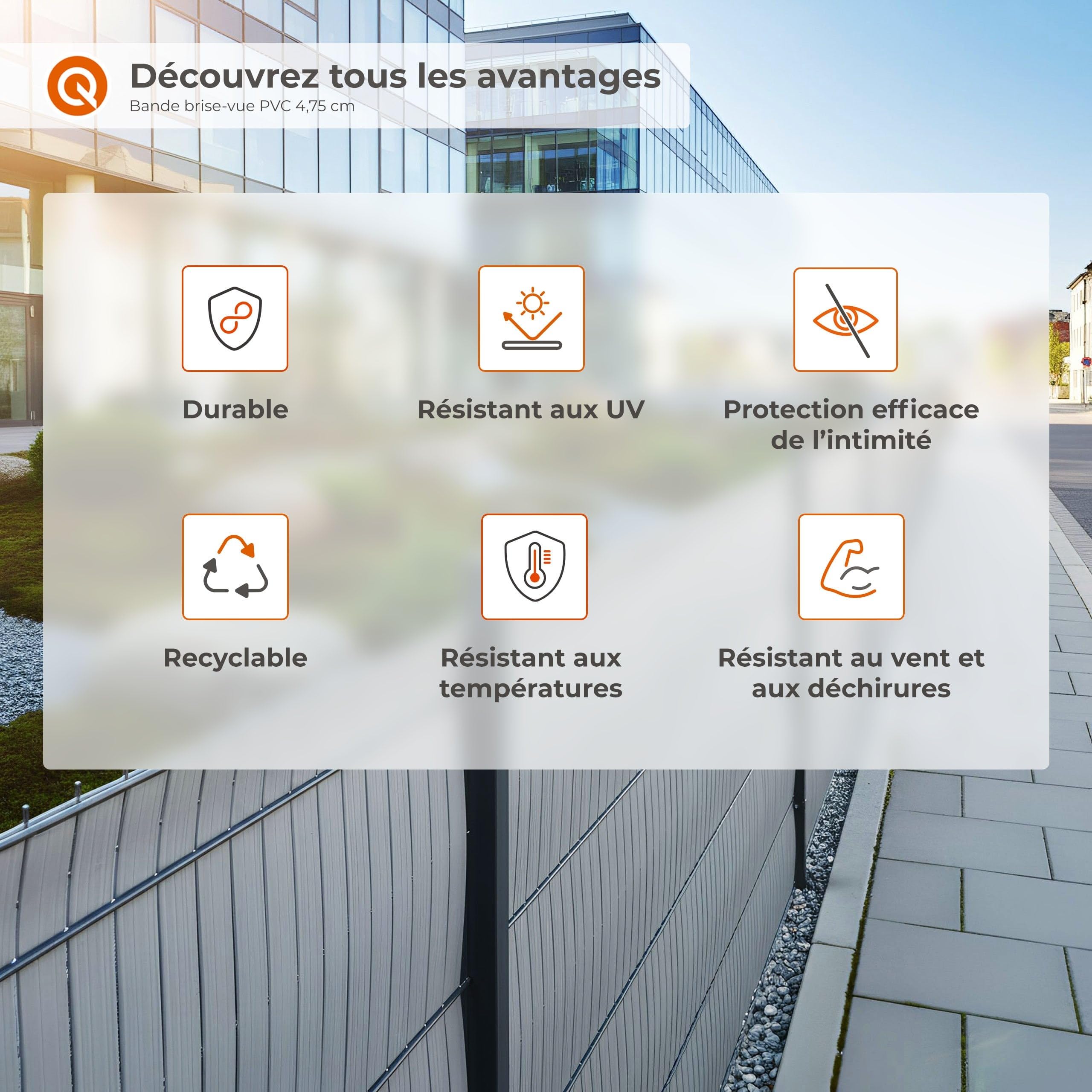 Quest Bande Brise-Vue de 4,75 cm en PVC Rigide - Graphite, 50 m
