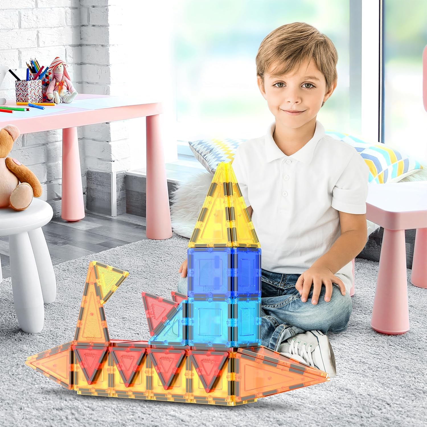 PicassoTiles 60 szt. Magnetyczny blok konstrukcyjny 60-częściowy zestaw magnetycznych płytek budowlanych zabawka zestaw naukowy inżynieria mięta edukacyjny zestaw do zabawy kreatywne dzieci rozwój