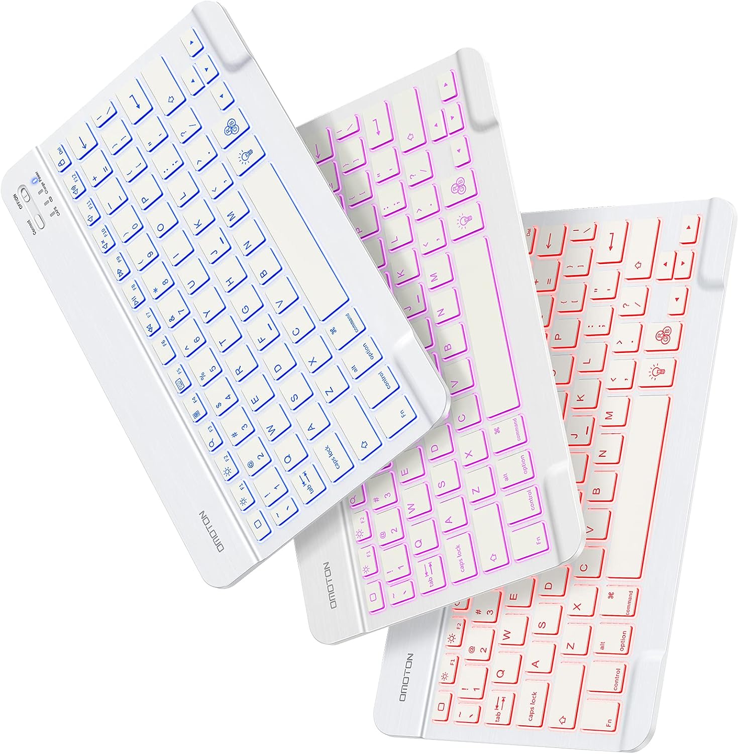 OMOTON iPad Keyboard, Wireless Bluetooth Backlit Keyboard for iPad 9th/8th 7th Generation 10.2, iPad Pro 11/12.9, iPad Air 10.9/10.5, iPad Mini, 7-Color Backlit/Rechargeable/Ultra-Slim, White