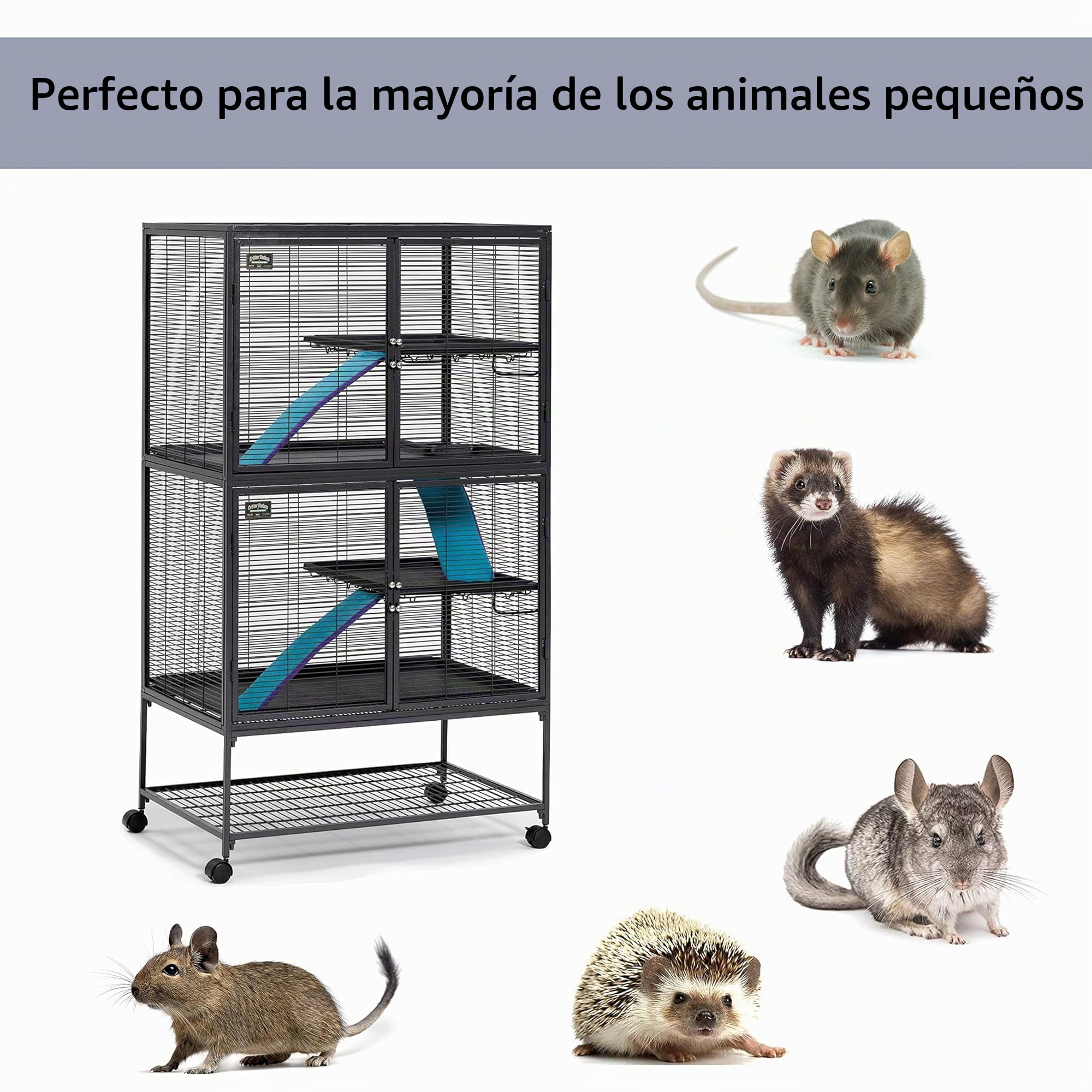 MidWest Homes for Pets - Jaula doble Critter Nation para animales pequeños, 4 niveles, incluye bandeja, estante, rampa y cubierta, para ratas, hurones, chinchillas y petauros del azúcar.