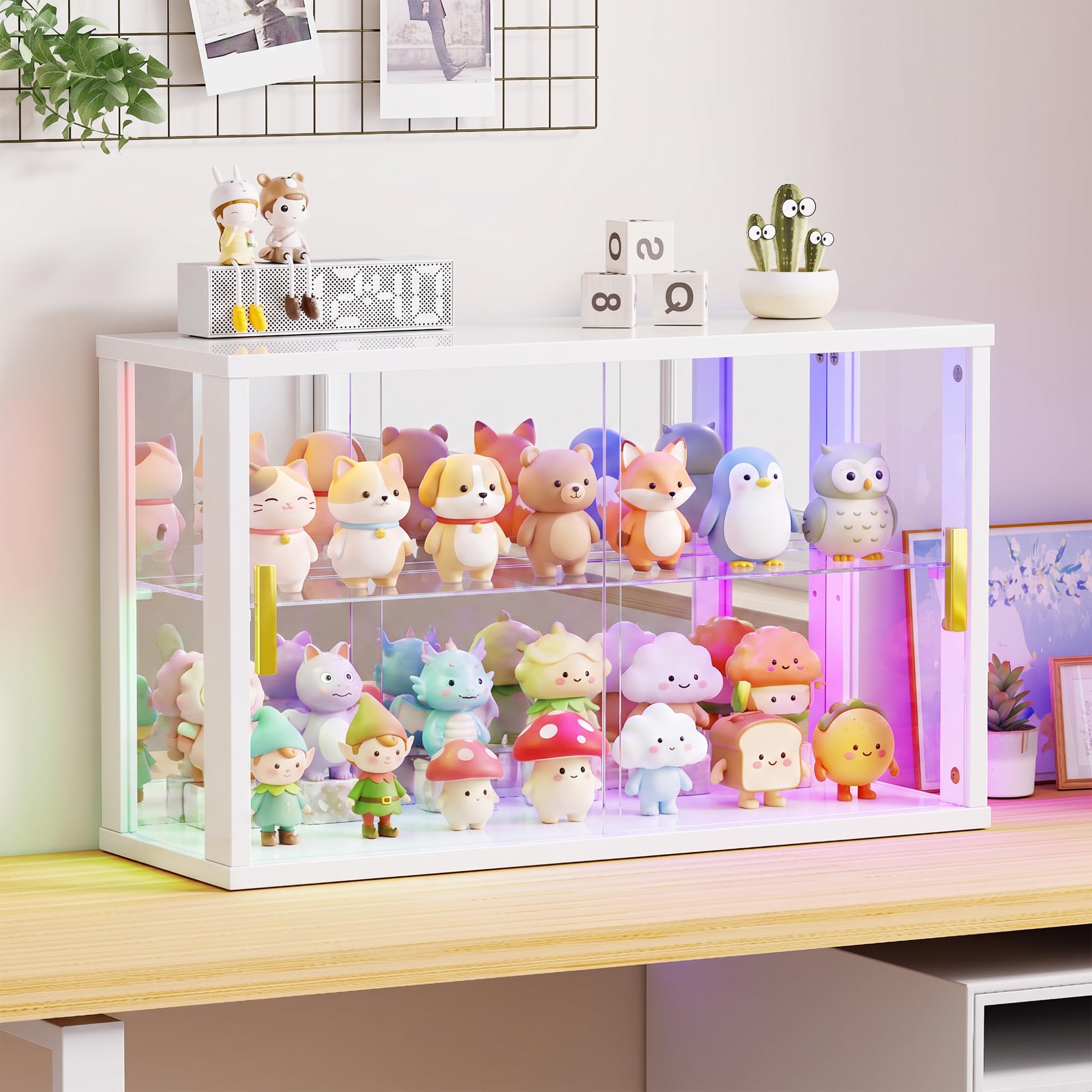 Vlsrka Vitrina de Cristal con Iluminación LED RGB y Puertas Acristaladas | Vitrine pour Figurines, Vitrine de Collection et étagères Réglables pour Adaptées au Chambre Bureau Salon