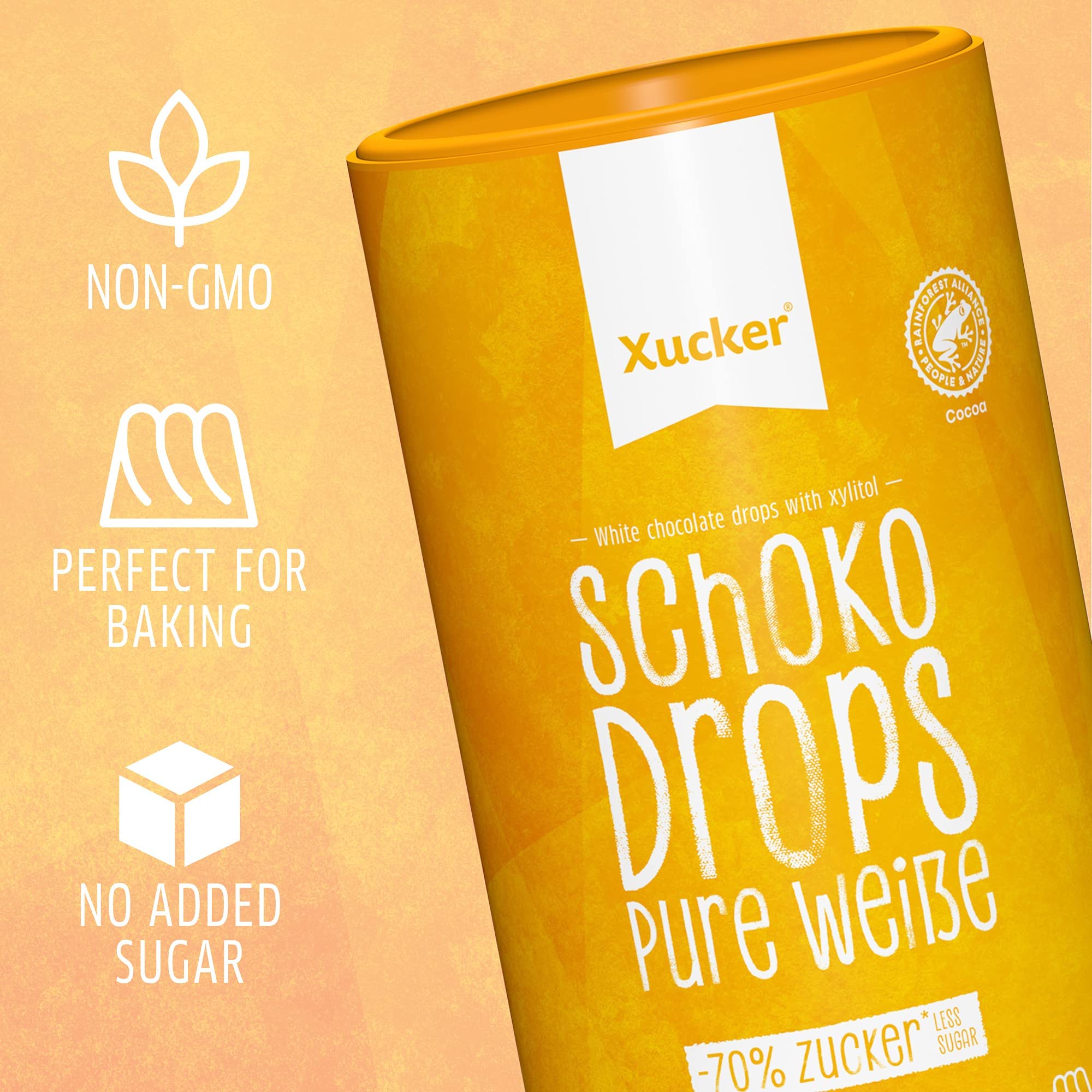 Xucker Schoko Drops weiße Schokolade - Xucker Schokolade mit Xylit Zuckerersatz I Weiße Xucker Chocolate Drops I Zuckerreduzierte Süßigkeiten zum Backen (min. 35% Kakaoanteil / 750g)