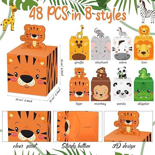 Miniatura 2 de Outus 48 cajas de recuerdos de fiesta de animales de safari, decoraciones de fiesta de safari de animales de la selva, cajas de regalo para