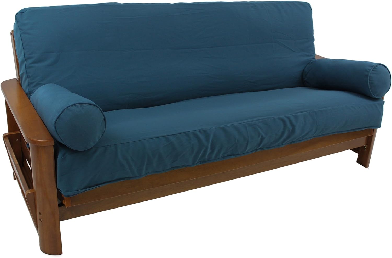 Blazing Needles Solid Twill 8" to 9" Futon Cover Set with 2 Bolster Pillows (Set of 3), Full, Aqua Blue