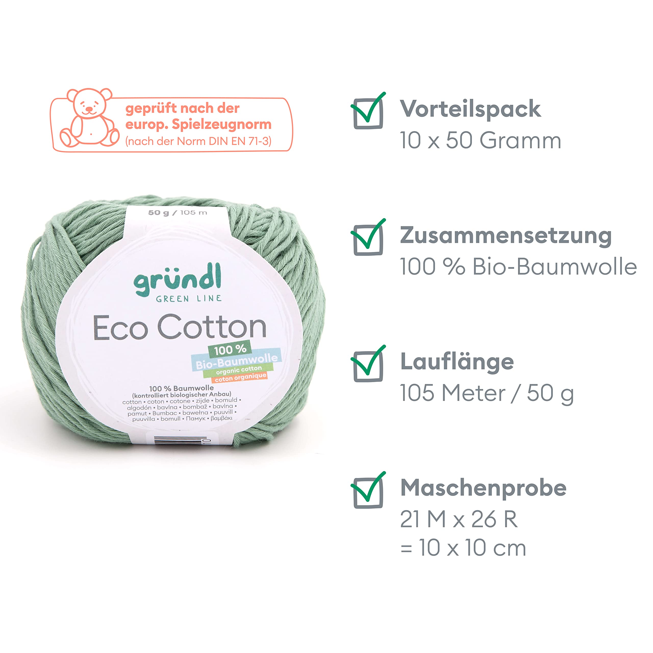 Gründl Eco Cotton Wool, Wool for Crochet, Wool for Knitting, Crochet Yarn, Soft and Skin Friendly, 100% Organic Cotton - Image 2