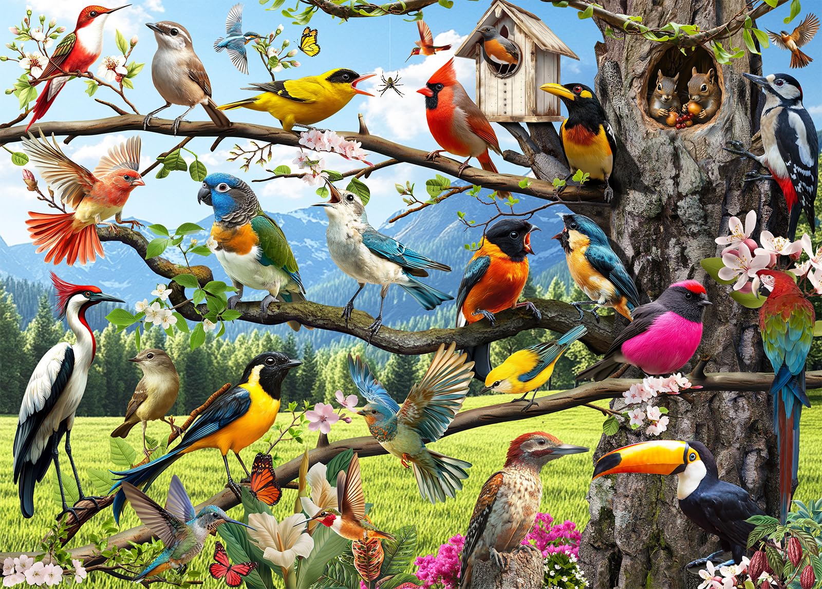 JOYZEXY Jigsaw Puzzles 500 Pieces, Wild Birds Puzzles for Adults, Nature Puzzle with Hummingbirds and Flowers Colorful 500 Piece Puzzle