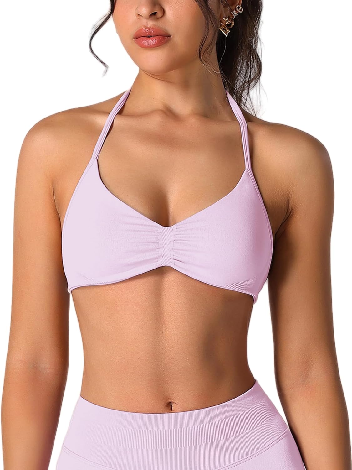 ABOCIW Women Seamless Halter Sports Bra Open Back Padded Gym Workout Crop Tank Tops Low Impact Bra