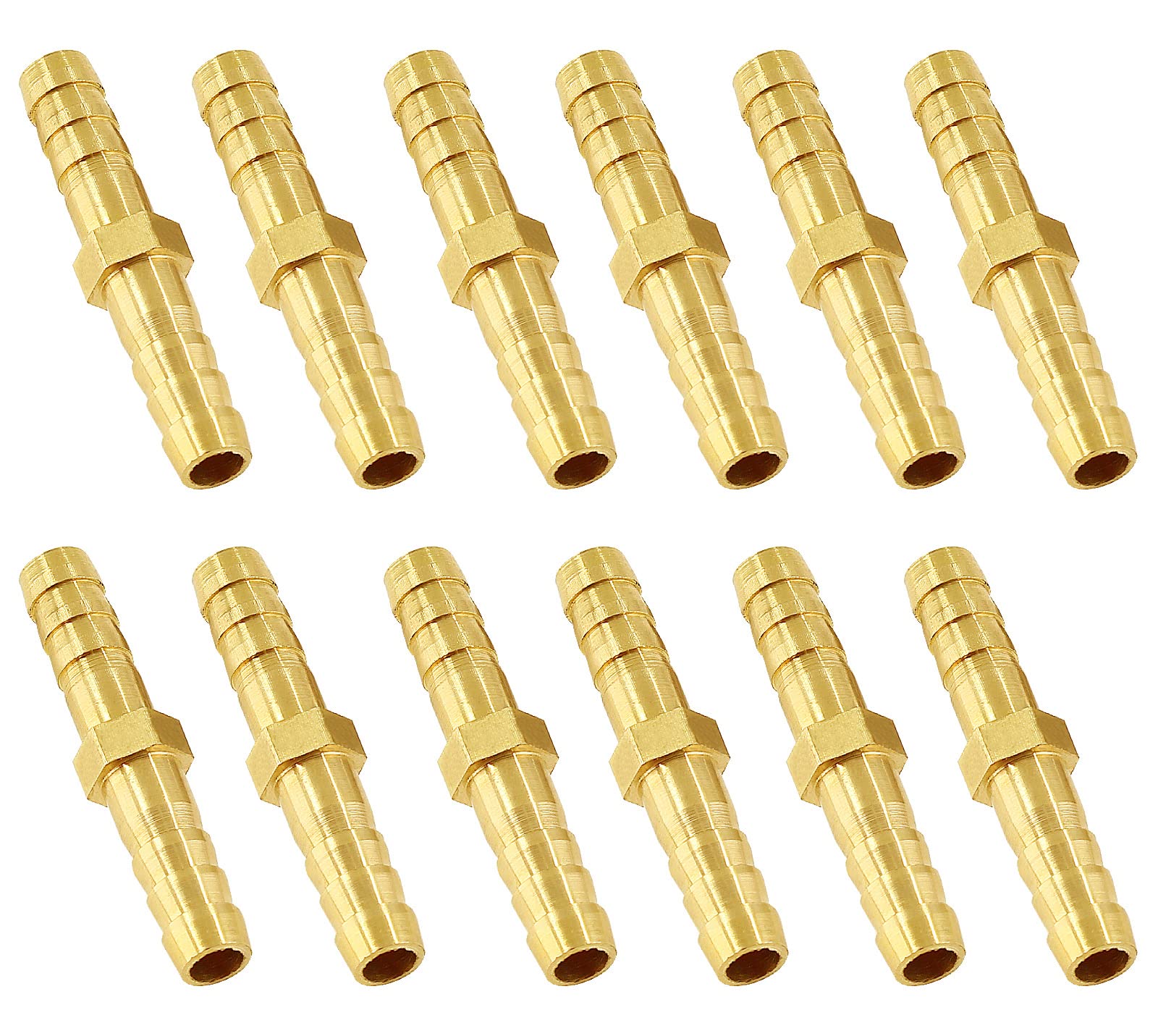 Auvotuis 12Pcs 1/4 Inch Brass Hose Barb Fittings, Metal Splicer Mender Hose Barb Reducer Union Air, Water, Fuel, Gas