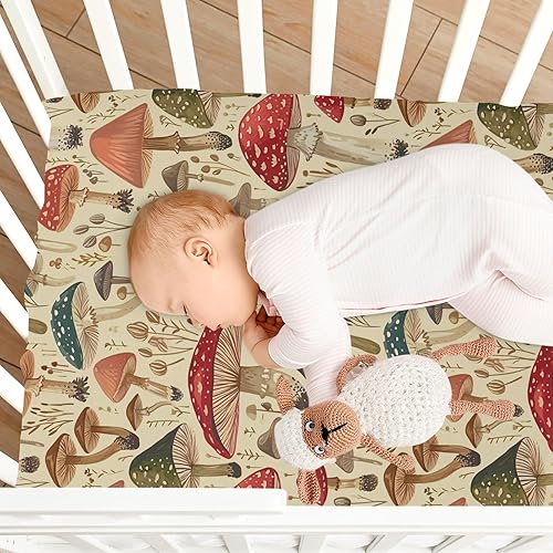 Miniatura 8 de Kigai Fitted Crib Sheet for Boys Girls,Colorful Mushrooms Jersey Knit Baby Sheet for Standard Crib and Toddler Bed Mattresses, Cozy Soft Breathable,