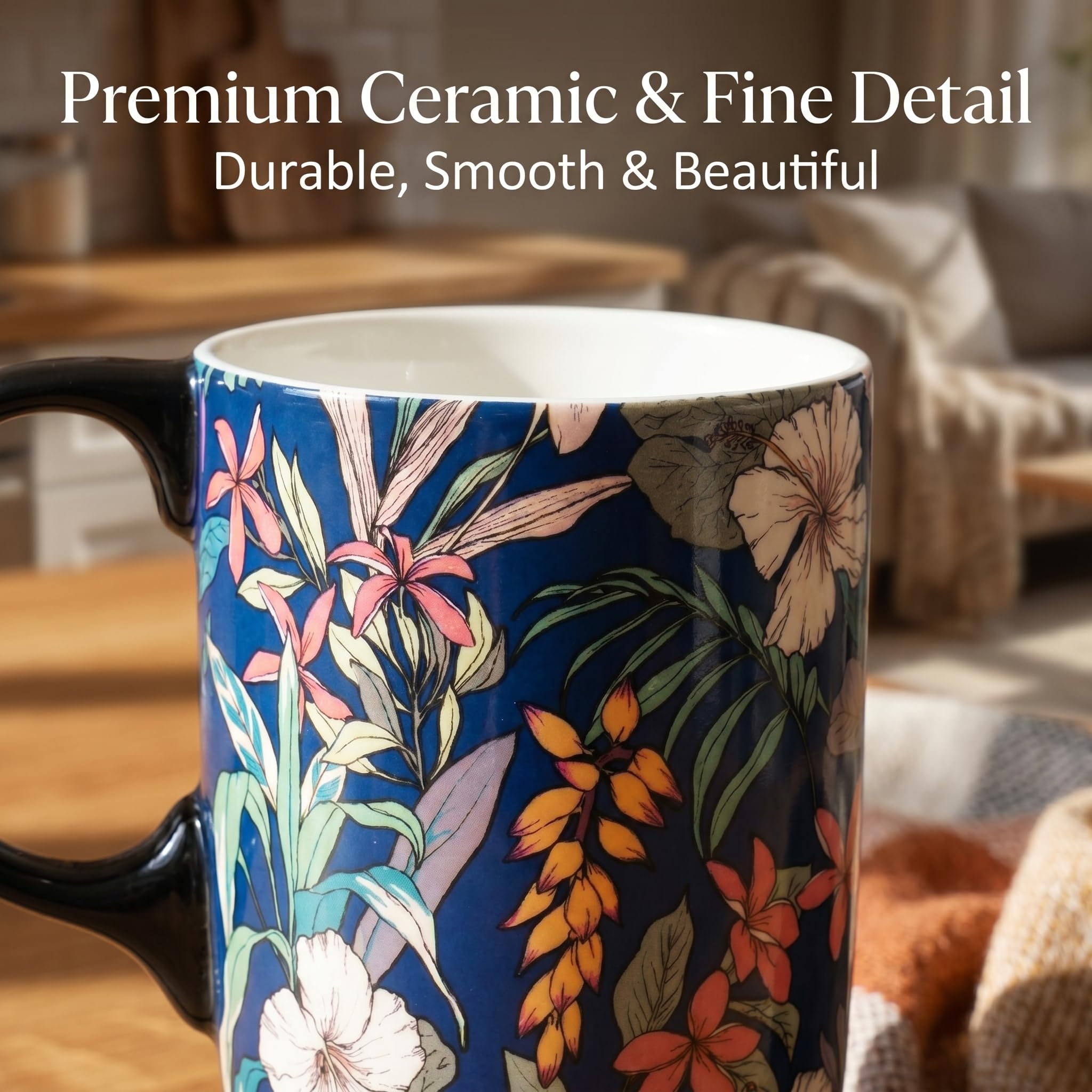 Taza de cerámica de café con tapa de porcelana Latte taza de té con 2 unidades, color azul y negro