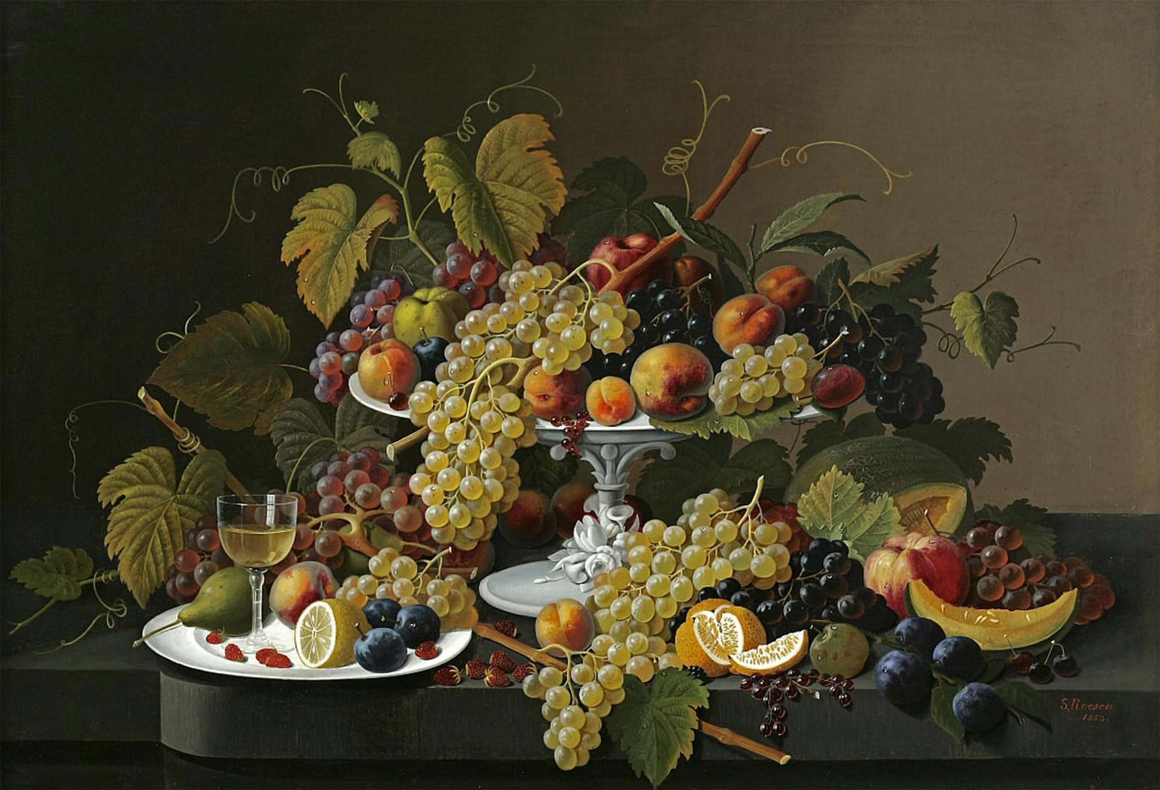 ARTXLXXBN Famous Prints Artwork Pictures Poster Painting Art Still Life of Fruit and Wine on a Table by Famous pianter Artwork Landscape Pictures for Home Decor 60x90cm