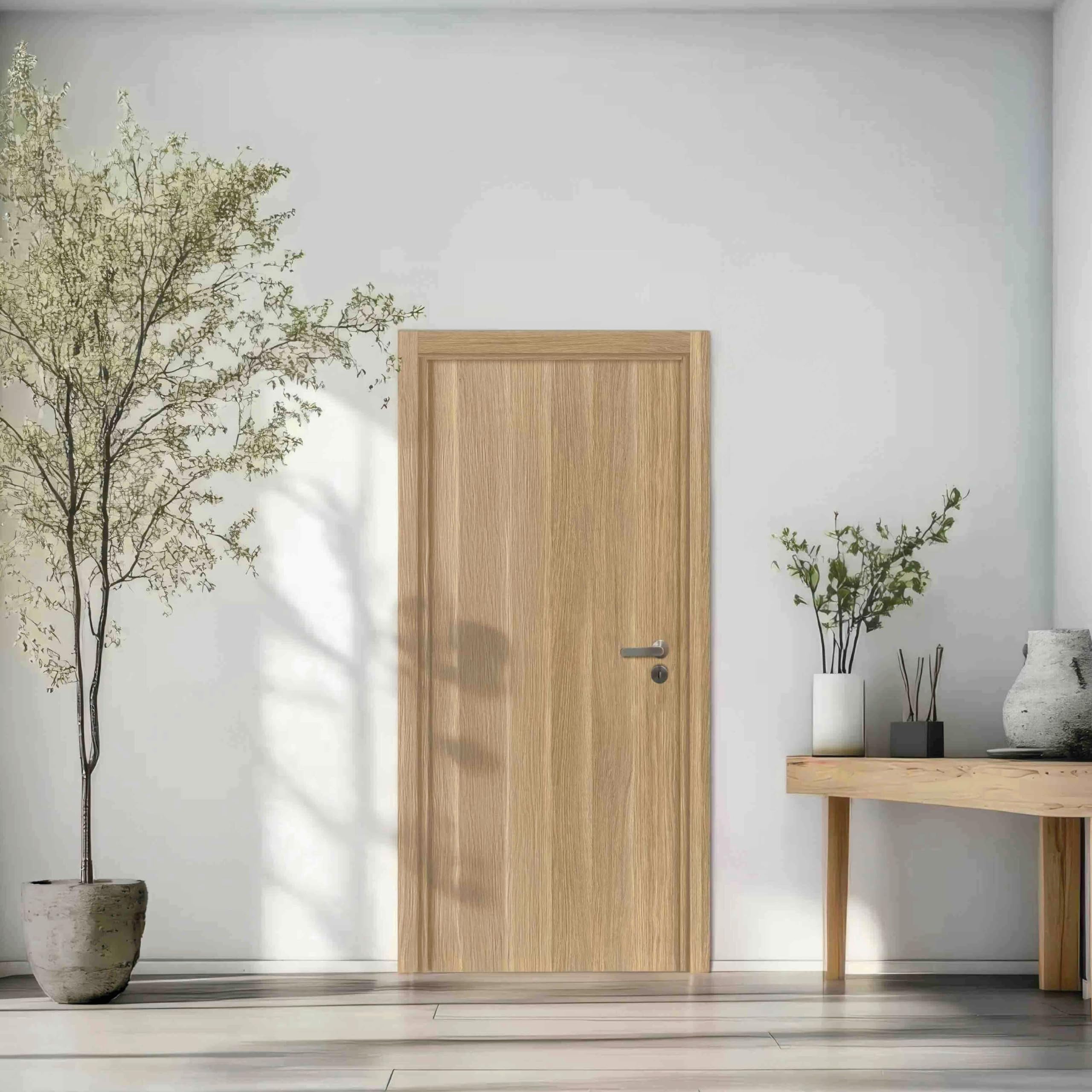 Bloc porte fin de chantier Matild, finition chêne brut structuré, réversible, H.204 x l.83 cm- Porte alvéolaire haut de gamme 20 kg avec serrure magnétique - Reivilo
