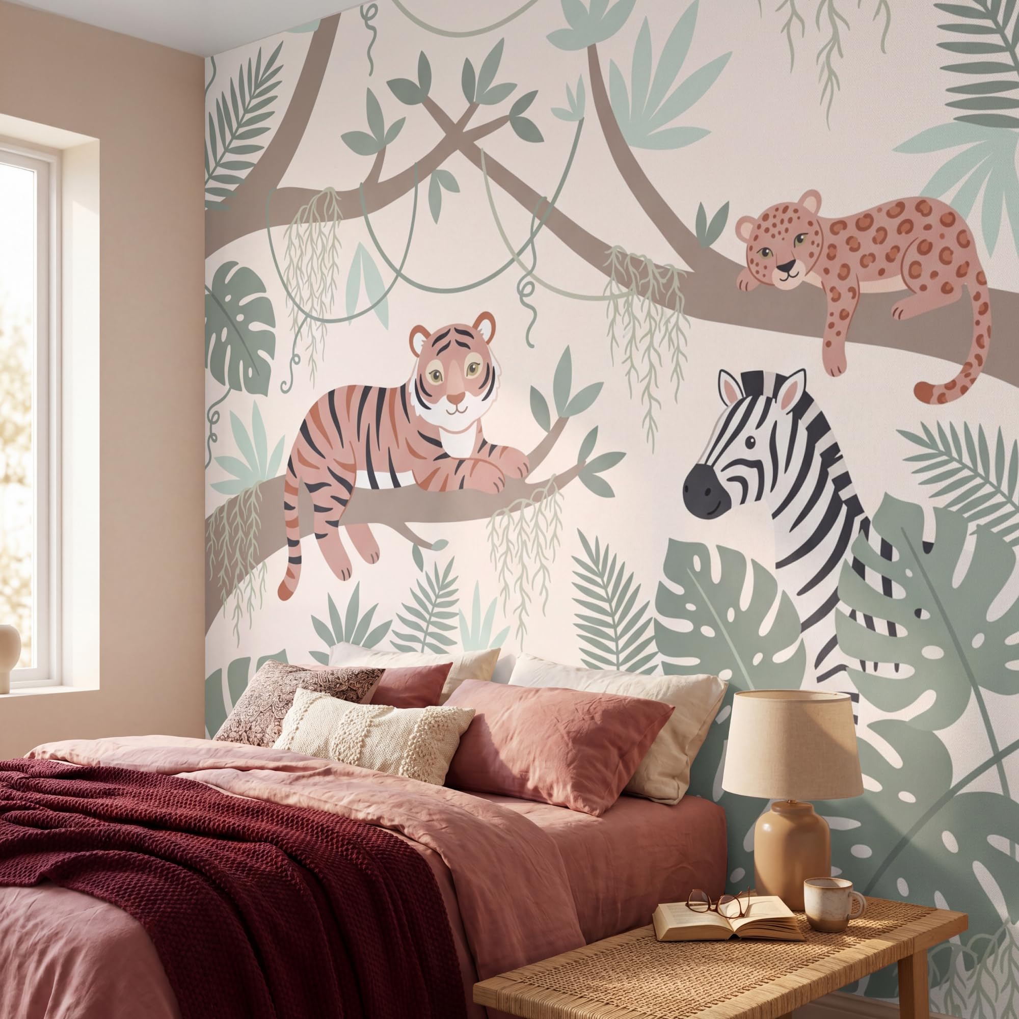Papel Pintado Vinilico 280x280 cm Primera Calidad Papeles Pintados Pared Pour Dormitorio Infantil Sala De Juegos Del Bebé Niños Selva - Rústico - Pastel