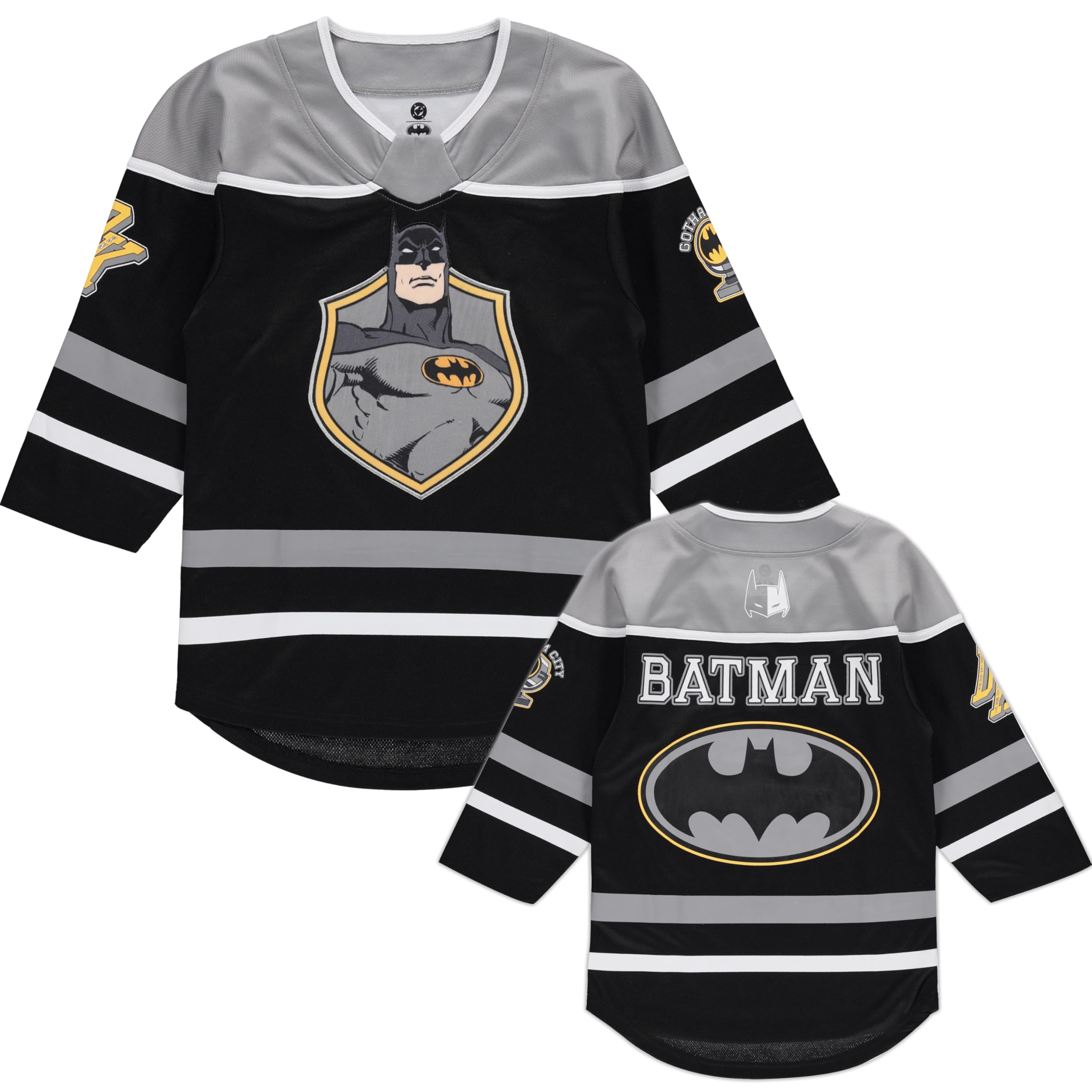 DC Comics Batman Boys 4-20 Long Sleeve Hockey Jersey Black/Grey