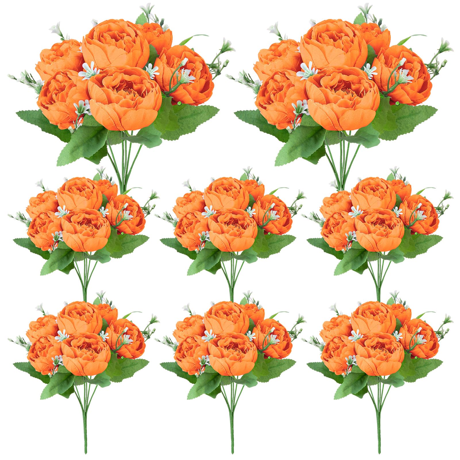 8 Pack Orange Peonies Artificial Flowers