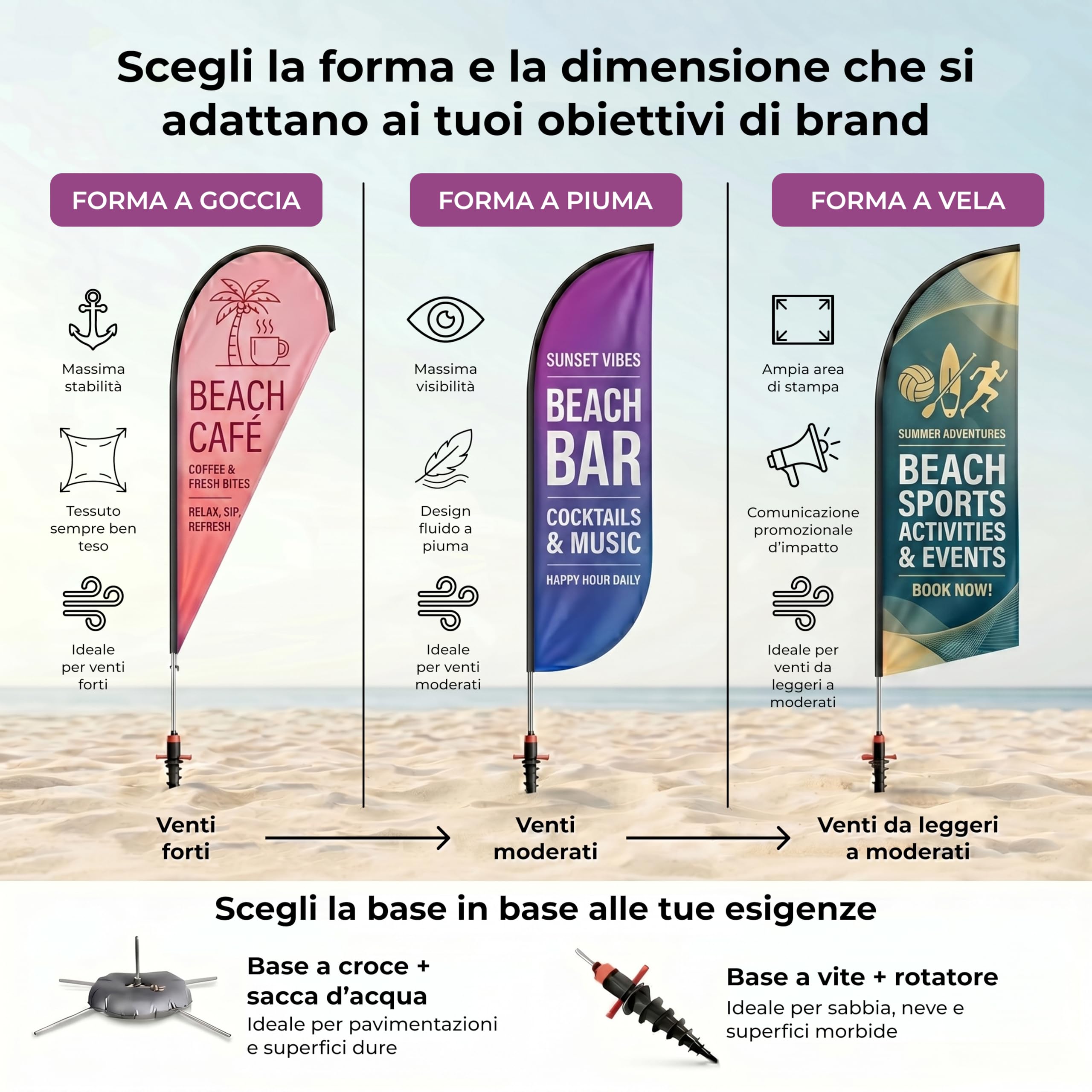 Cimpress Bandiera vela personalizzata 3,2m, aggiungi il tuo logo o testo, bandiera pubblicitaria double face beach flag con asta per pubblicità esterna, eventi, ristorazione e immobiliare