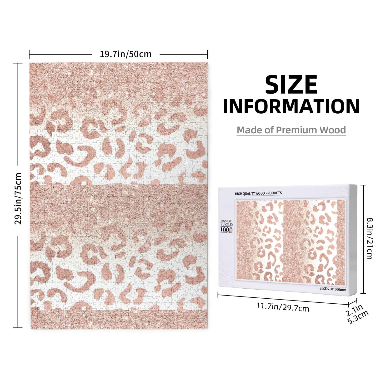 Puzzle da 1000 pezzi per adulti con stampa leopardata color oro rosa glitterato, puzzle impegnativi, puzzle a incastro