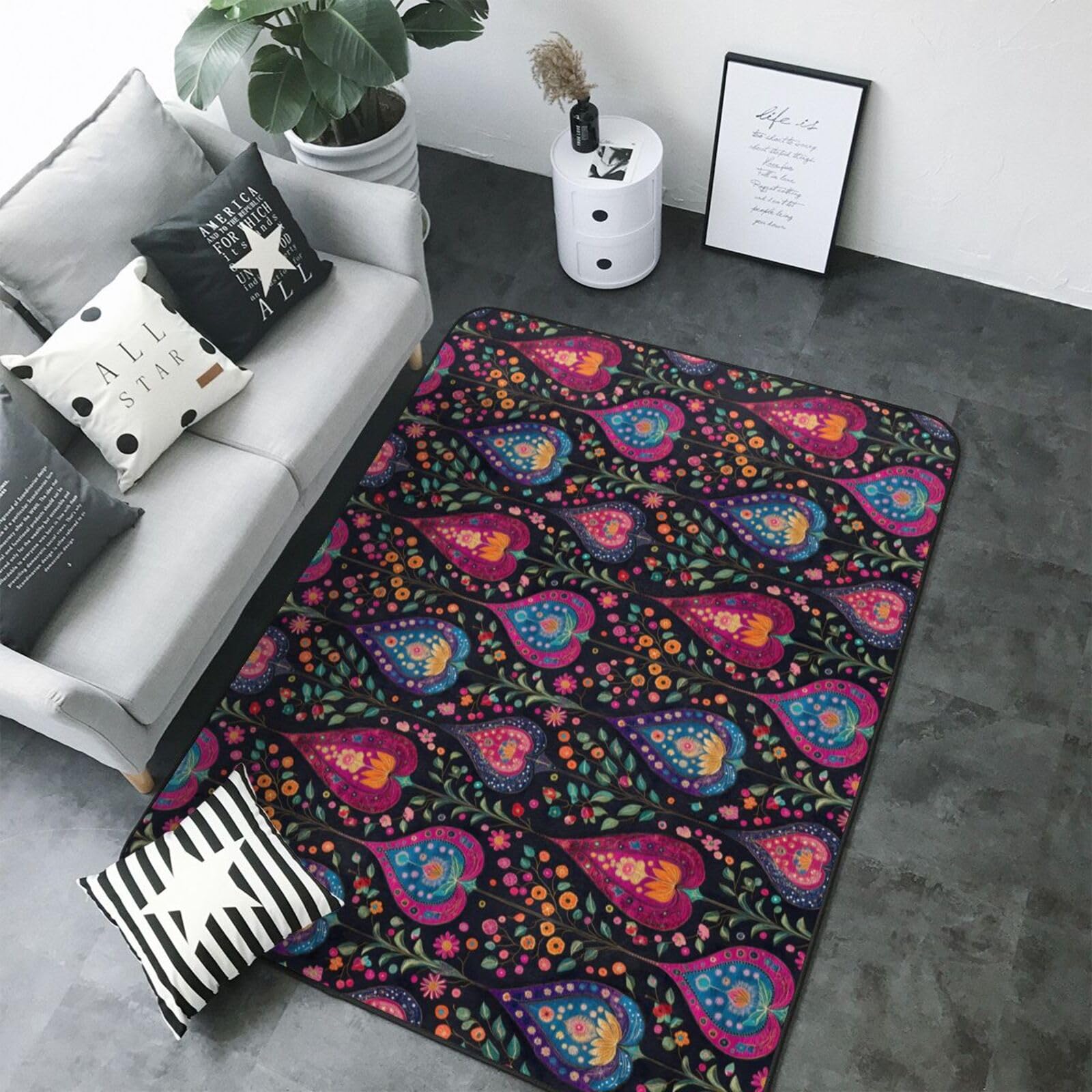Grand tapis de salon vintage 203x177 cm lavable et antidérapant