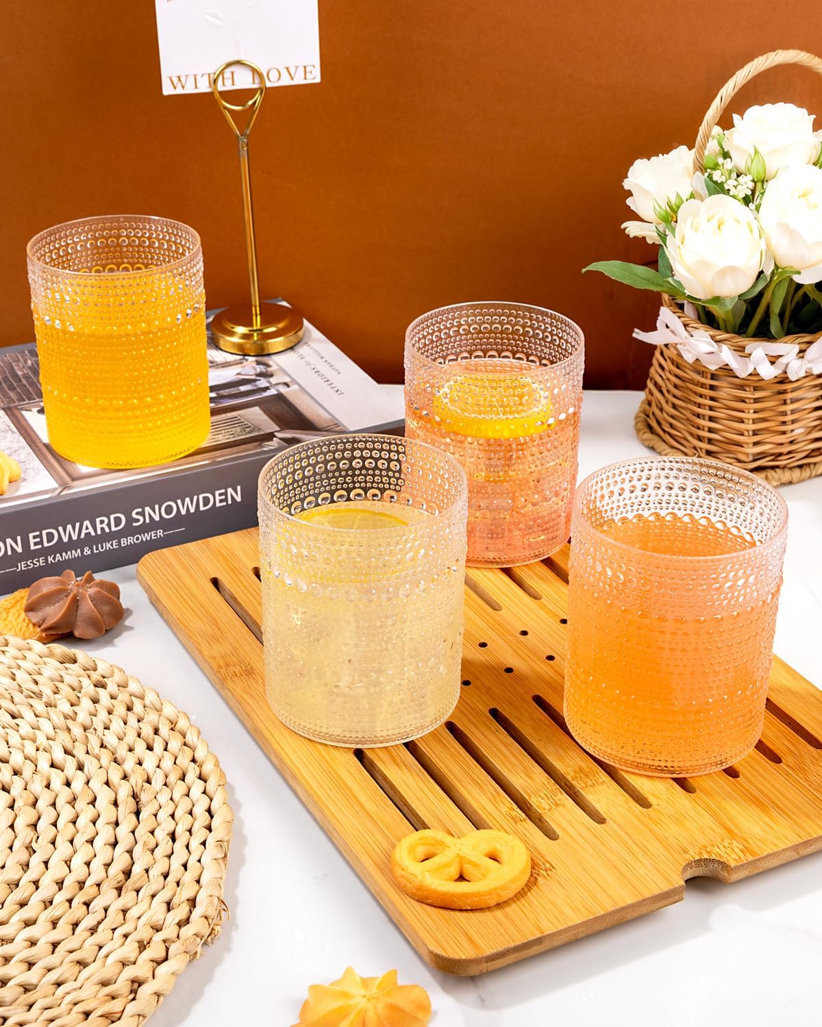 YOUBET 24PCS Plastic Hobnail Drinking Glasses - 14 Oz Clear Vintage Glasses Drinkware - Disposable Beaded Cups for Juice, Wine, Party - Image 7