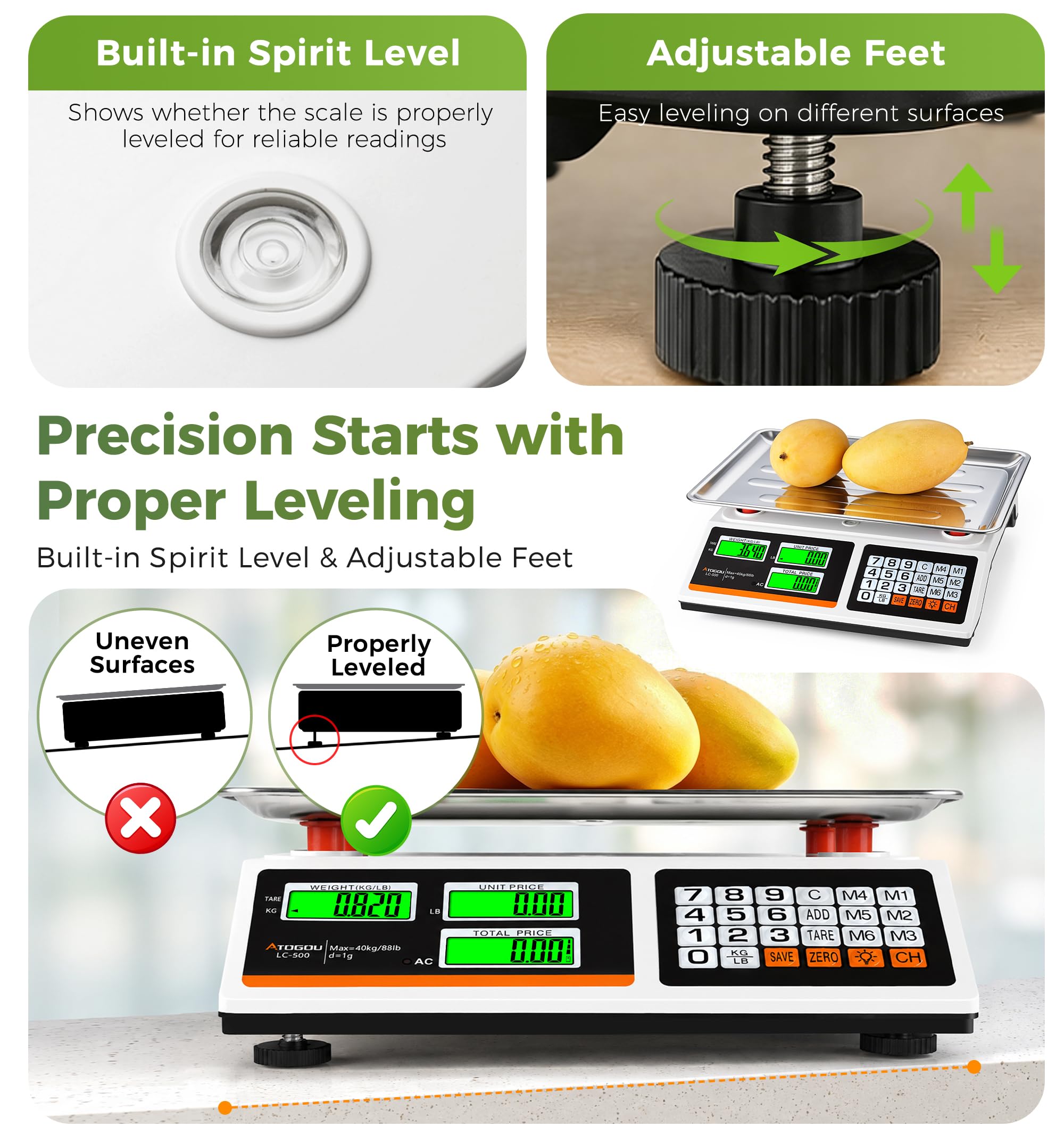Atogou Price Computing Scale - 88lb Food Kitchen Scale -3