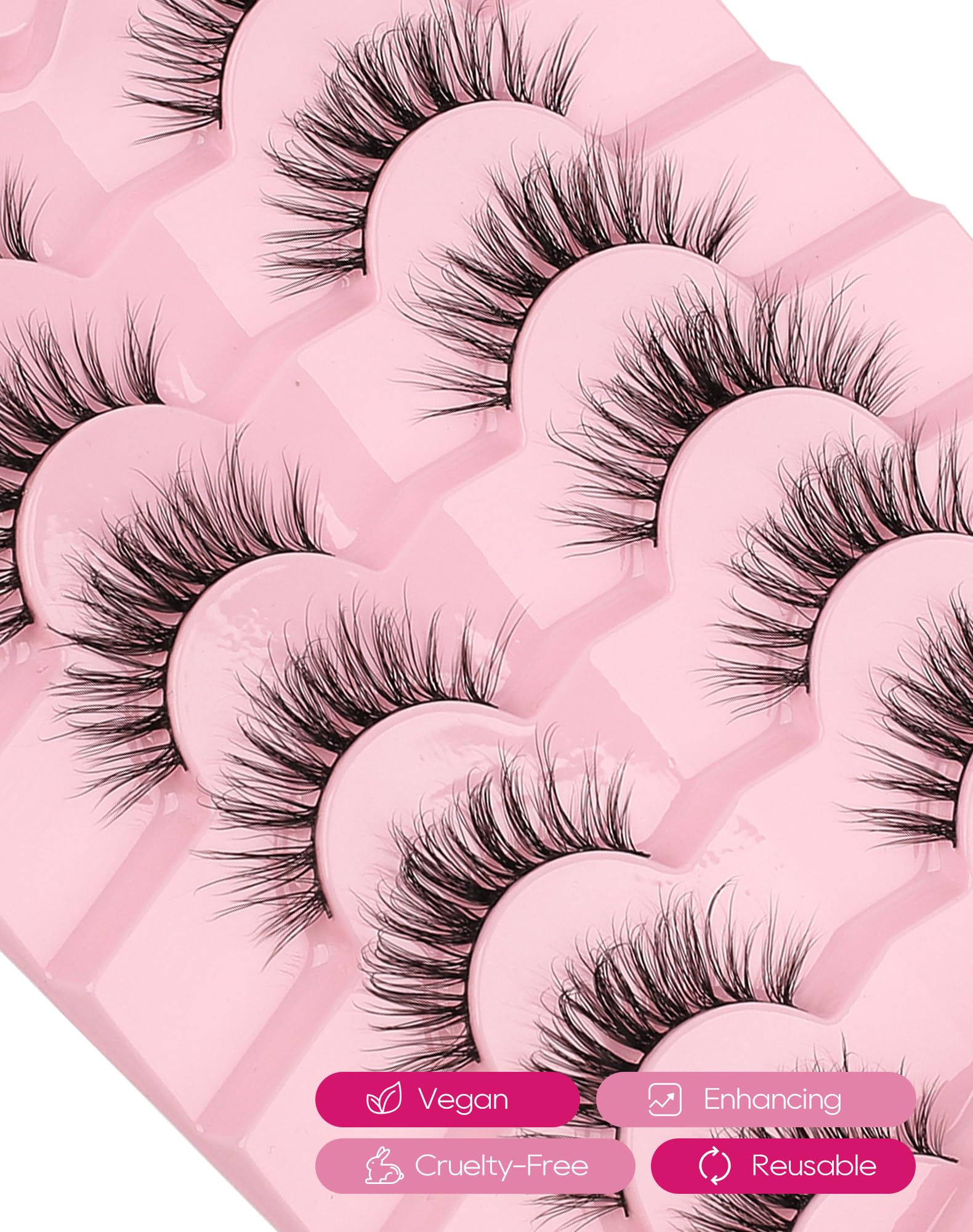 Mink Lashes Natural Look Wispy Eyelashes Short Wispy False Lashes 9mm 3D Strip Fake Eyelashes C Curl Eye Lashes 7 pairs S2: 82-SUGAR