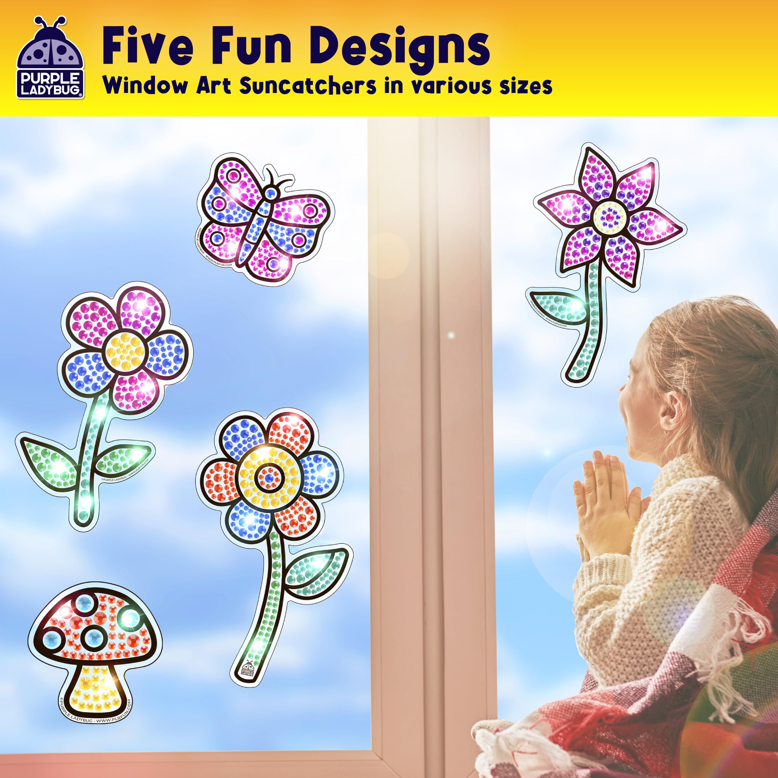PURPLE LADYBUG SUNGEMMERS Suncatcher Gem Art for Kids - Fun Valentines Day Crafts for Ages 6-12, Birthday Gift for Girls 6-8, 8-12, Arts & Crafts Activities, Window Diamond Art Kit